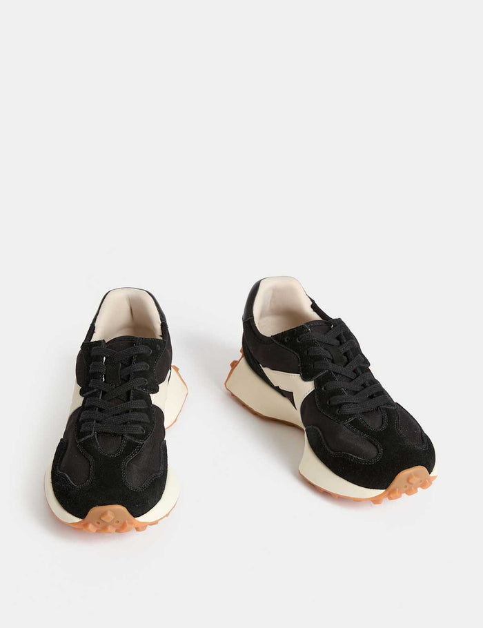 Women's Leather Side Detail Trainers - Black Mix | Everyday Trainers | SAVINTARI