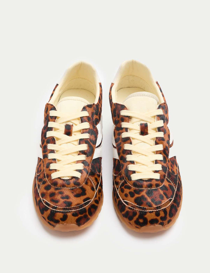 Women's Leather Hair On Leopard Print Trainers - Black | Everyday Trainers | SAVINTARI
