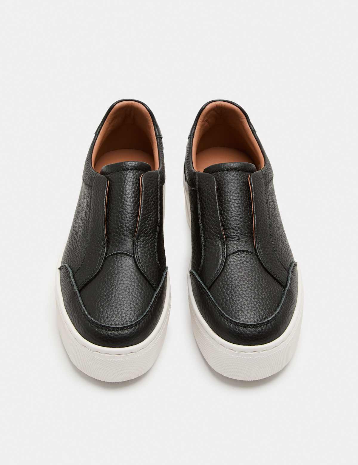 Women's Leather Slip On Platform Trainers - Black | SAVINTARI