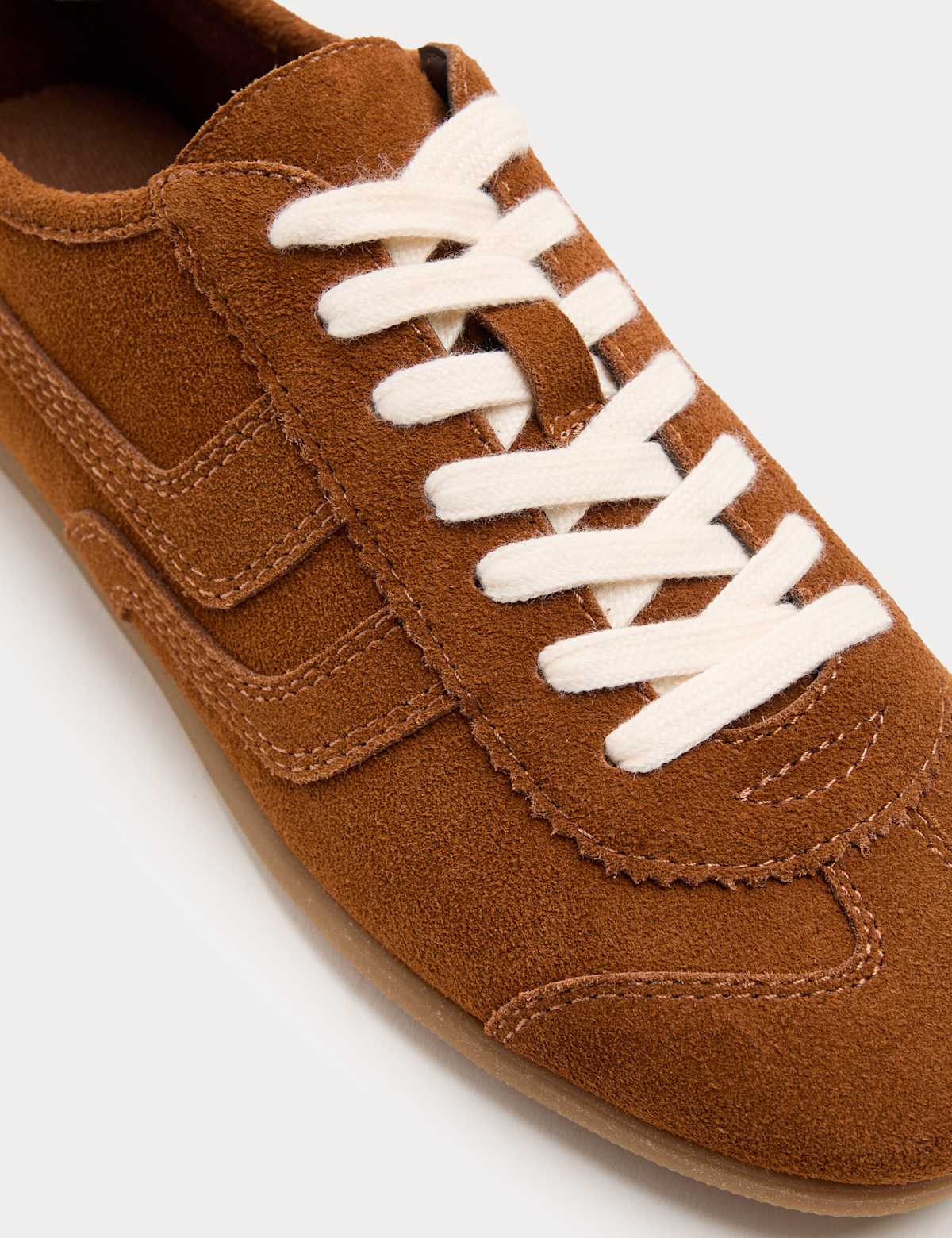 Women's Suede Side Stripe Retro Runner Trainers - Tan | womens trainers | SAVINTARI