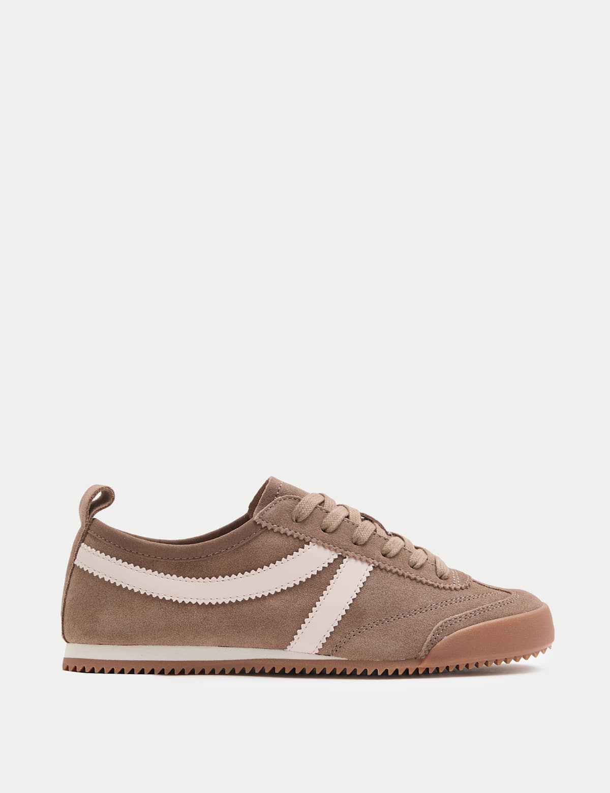 Women's Suede Lace Up Side Detail Runner Trainers - Taupe | SAVINTARI