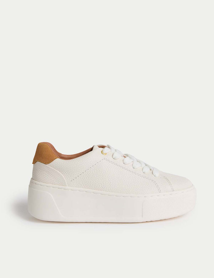 Women's Leather Lace Up Platform Trainers - Black | Everyday Trainers | SAVINTARI