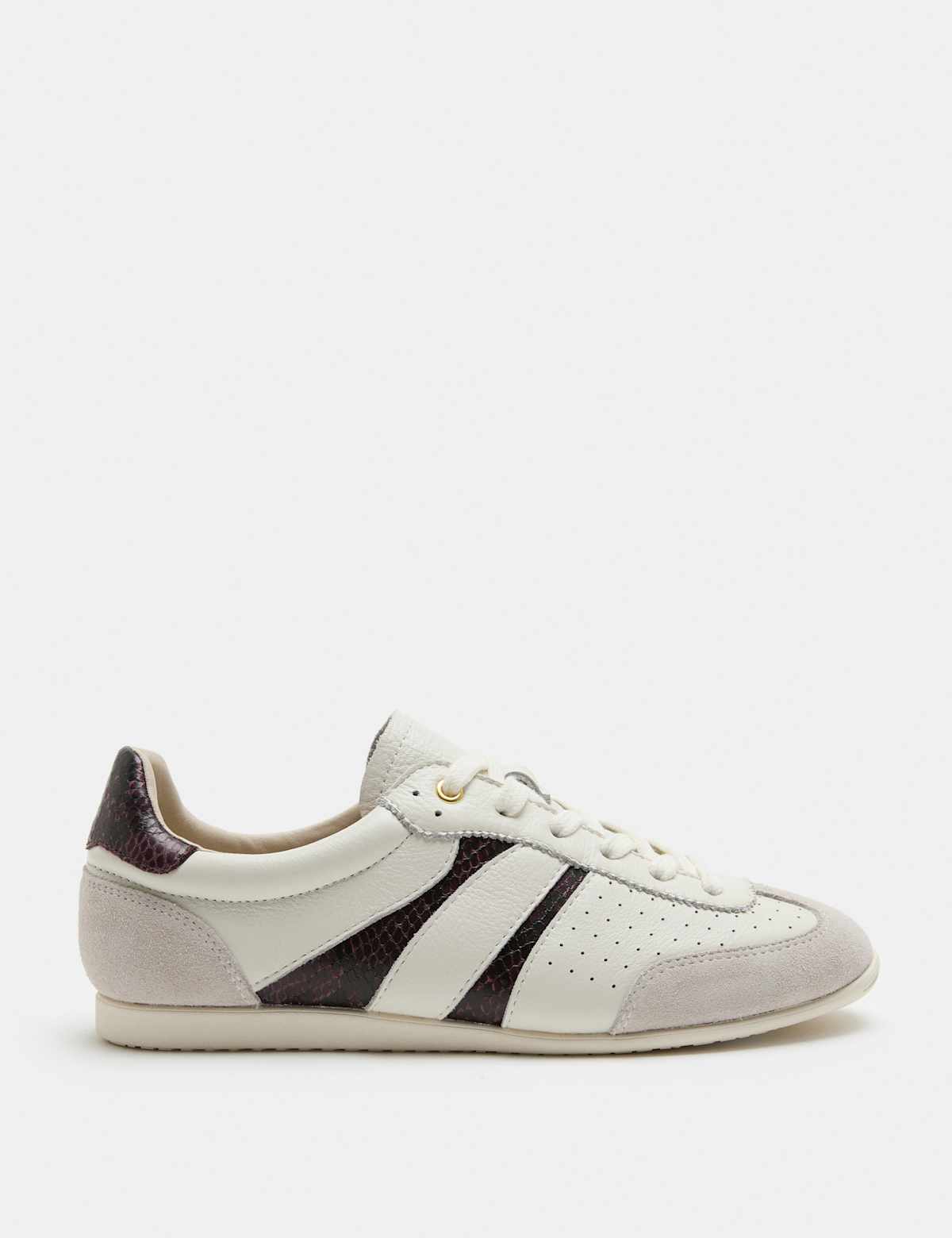 Women's Leather Retro Side Detail Trainers - Cream | womens trainers | SAVINTARI