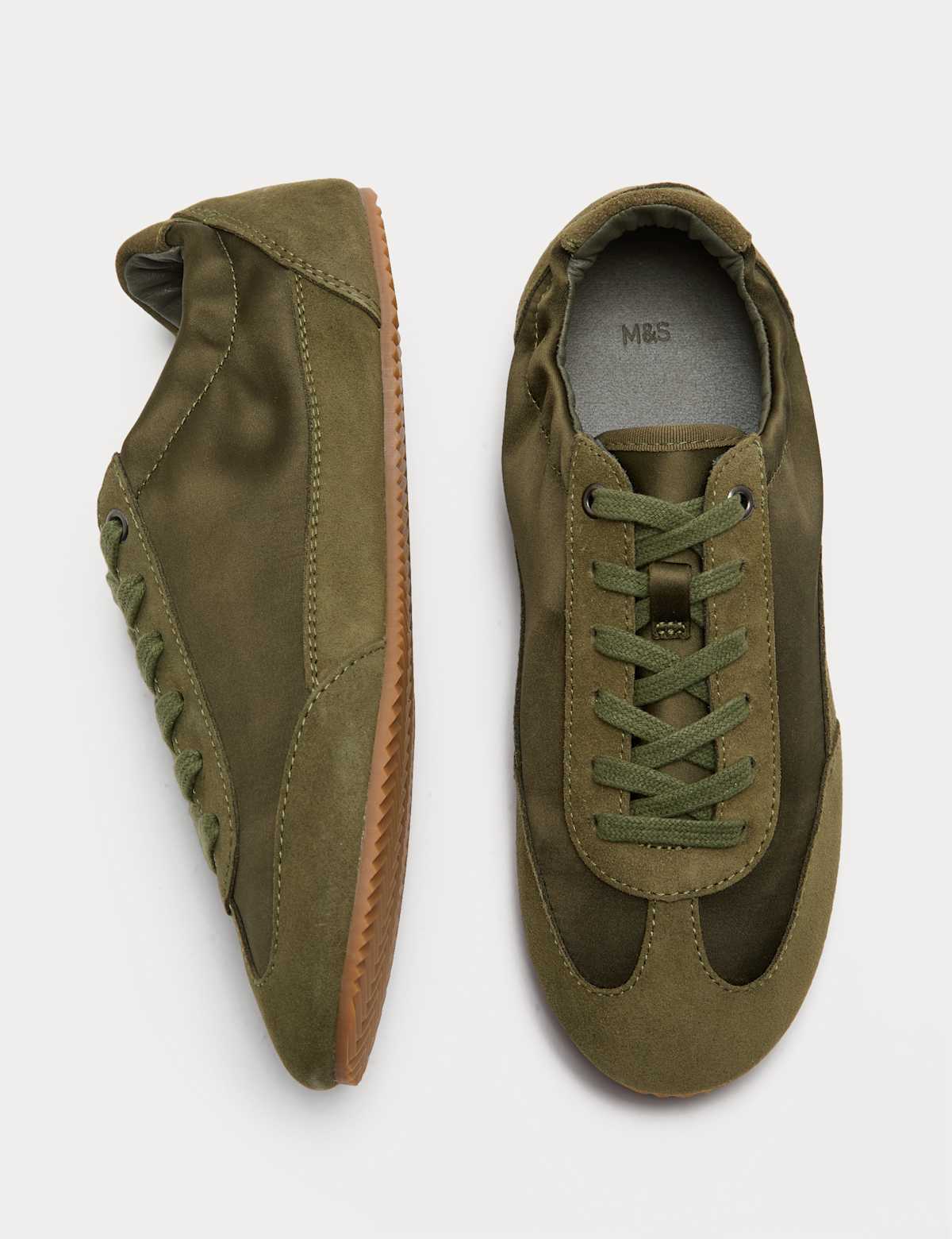 Women's Satin Trainers - Olive | womens trainers | SAVINTARI