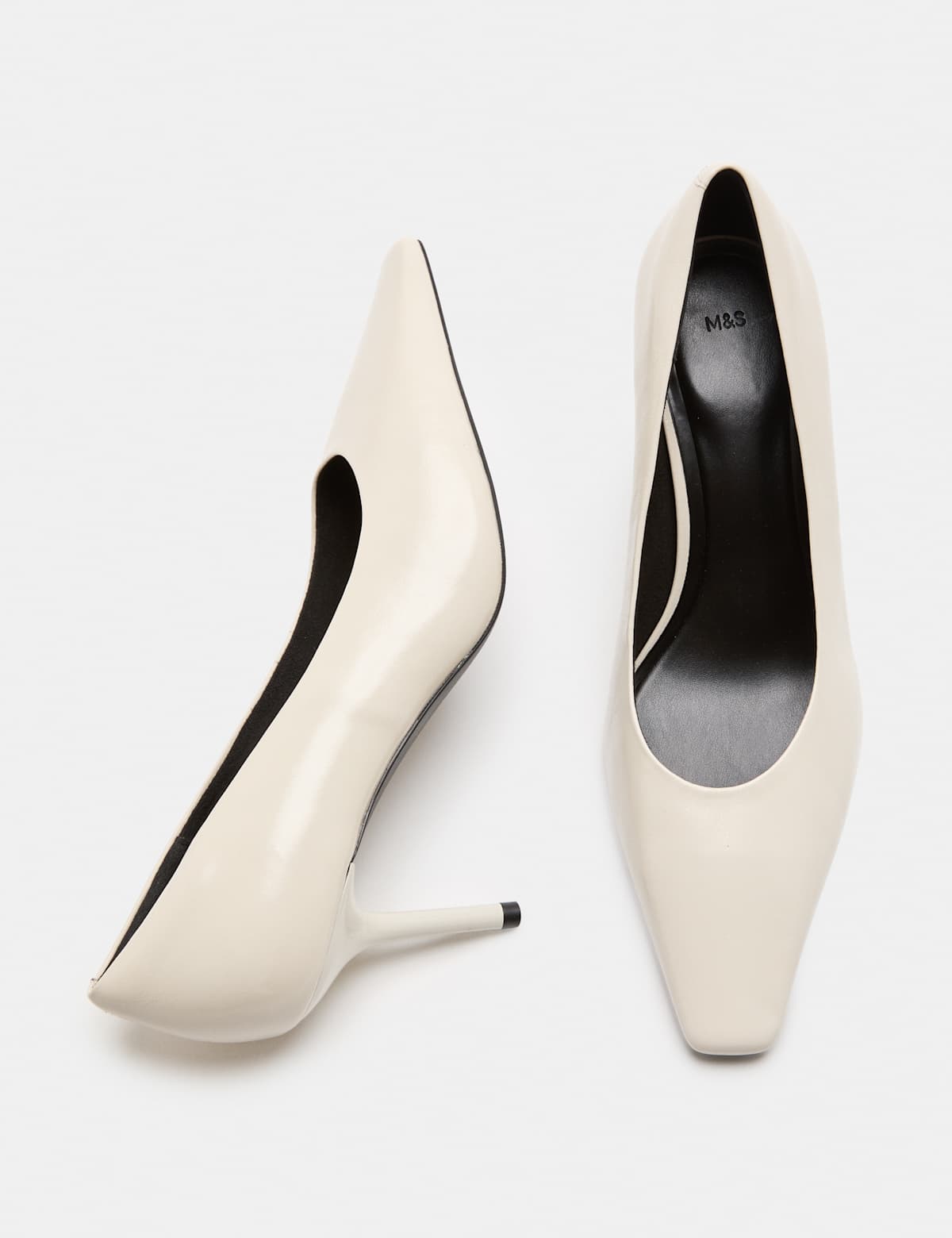 Women's Leather Stiletto Heel Chisel Toe Court Shoes - White | court shoes | SAVINTARI