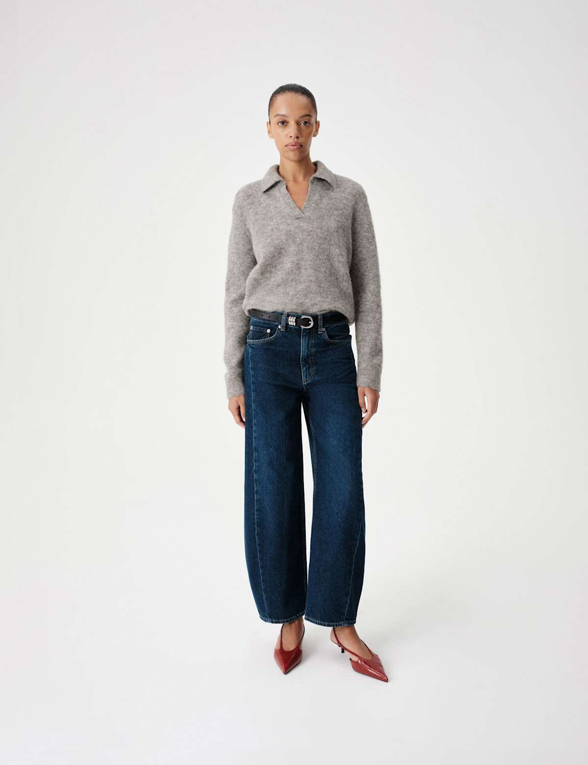 Women's Wool Rich Brushed Collared V Neck Jumper - Grey | womens jumper | SAVINTARI