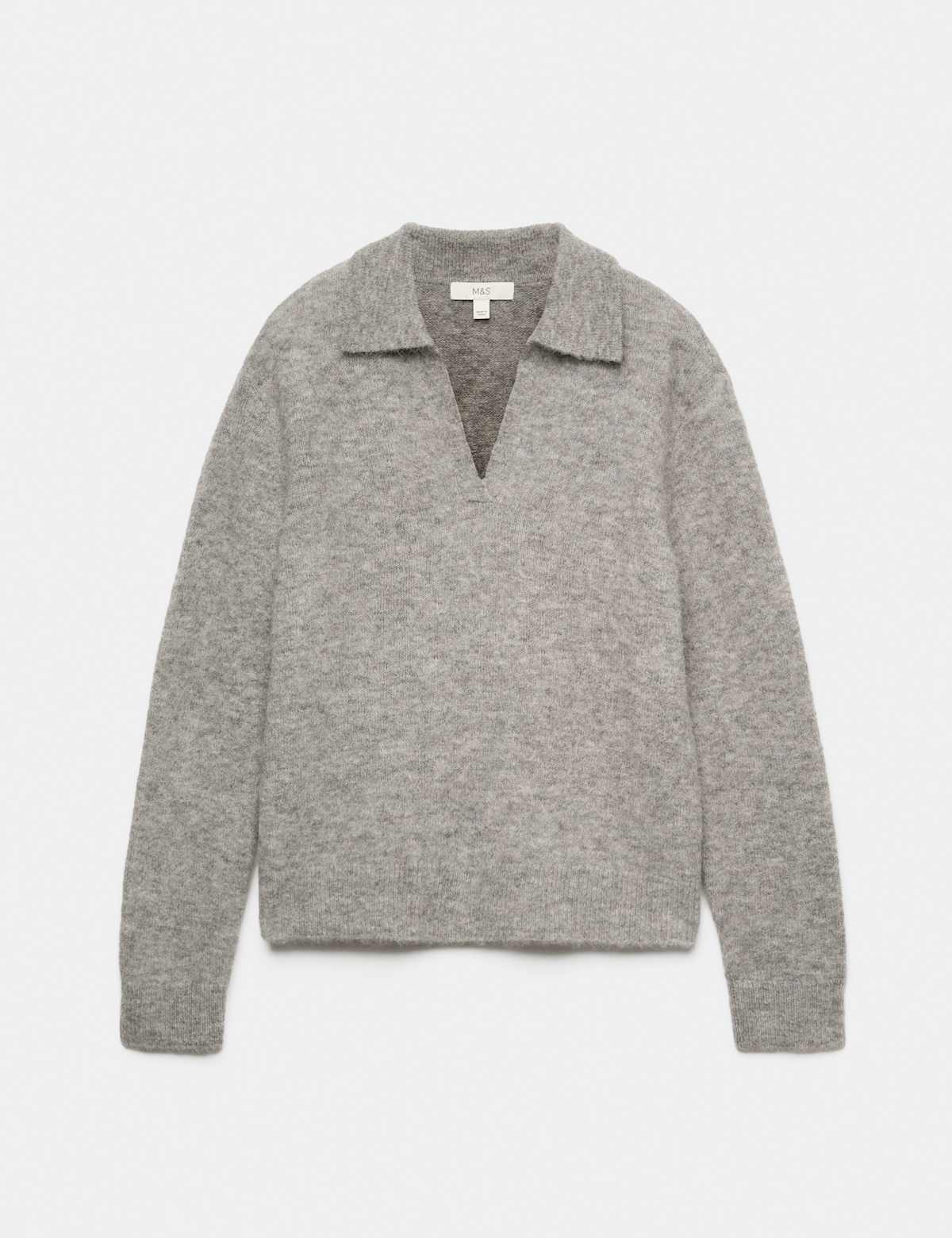 Women's Wool Rich Brushed Collared V Neck Jumper - Grey | womens jumper | SAVINTARI