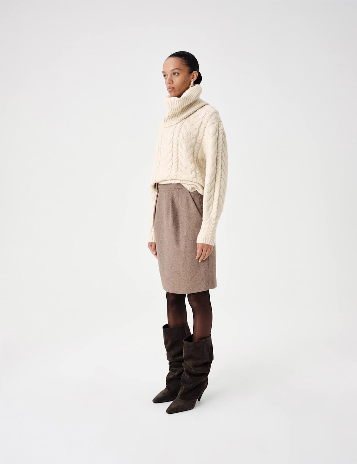 Women's Wool Blend Cable Knit Jumper with Detachable Roll Neck - Cream | womens jumper | SAVINTARI