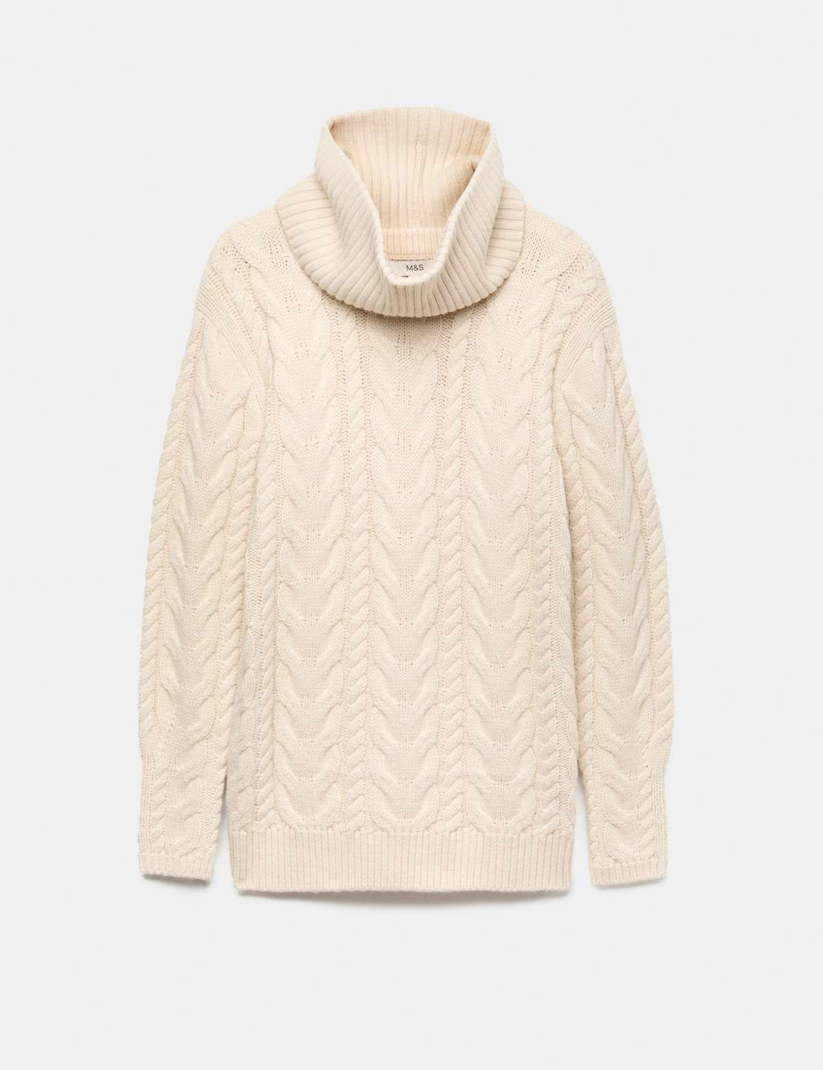Women's Wool Blend Cable Knit Jumper with Detachable Roll Neck - Cream | womens jumper | SAVINTARI