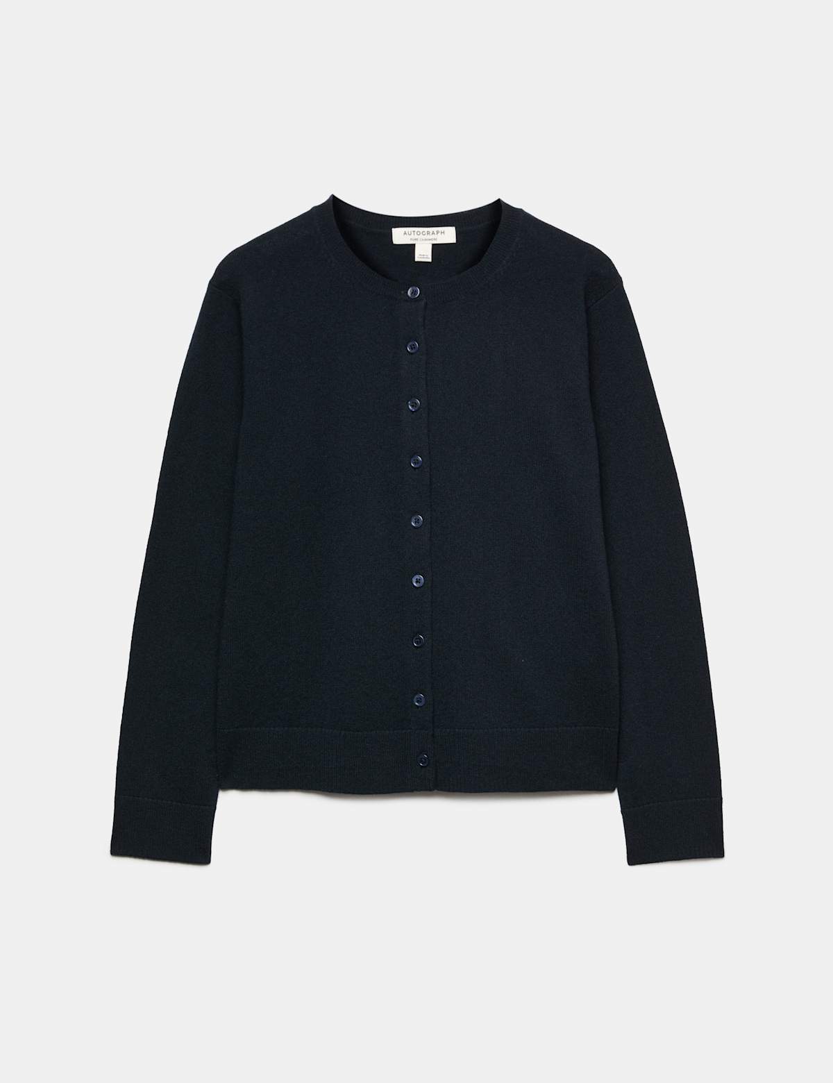 Women's Pure Cashmere Crew Neck Button Front Cardigan - Midnight Navy | cardigan | SAVINTARI