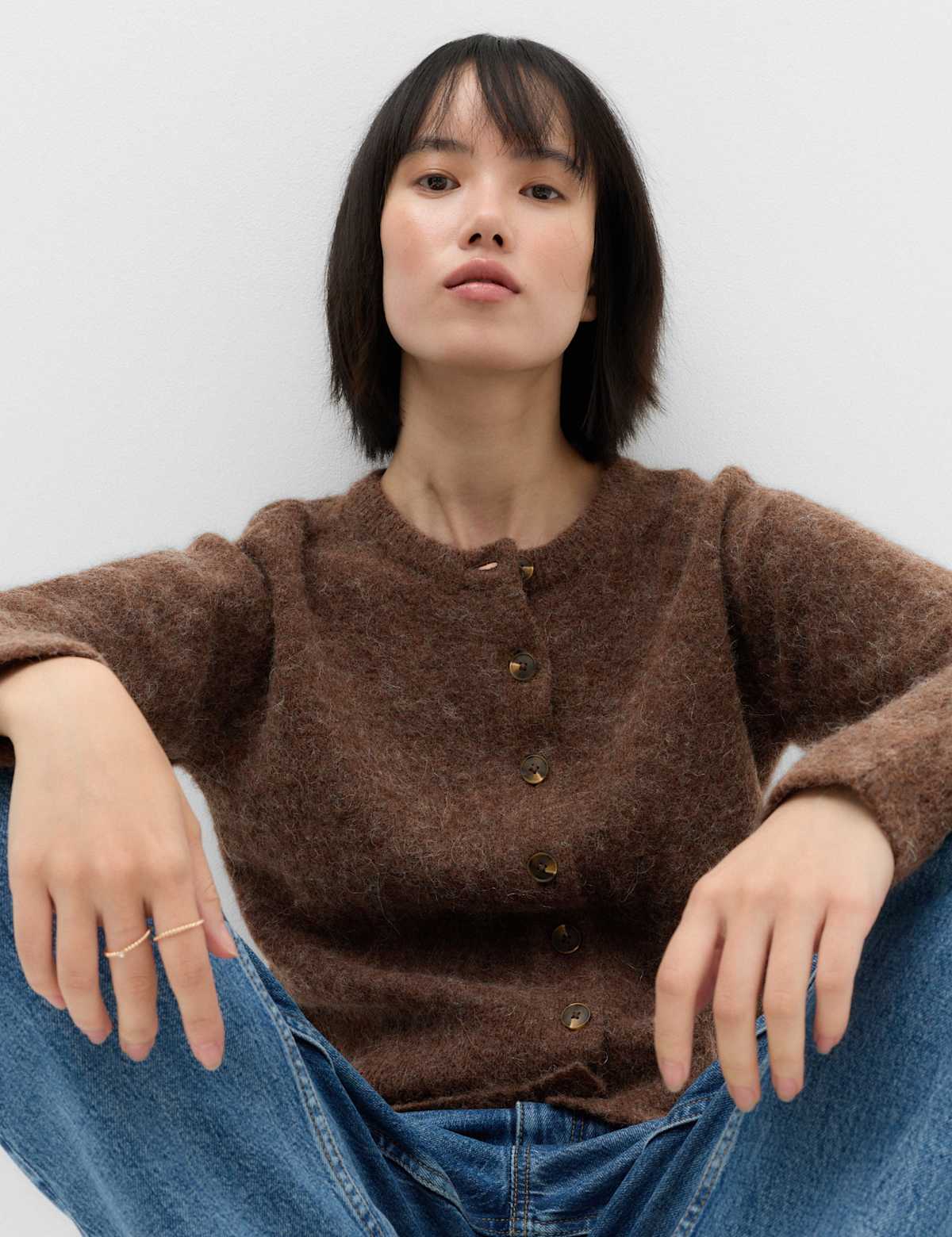 Women's Alpaca Blend Crew Neck Cardigan - Conker | cardigan | SAVINTARI