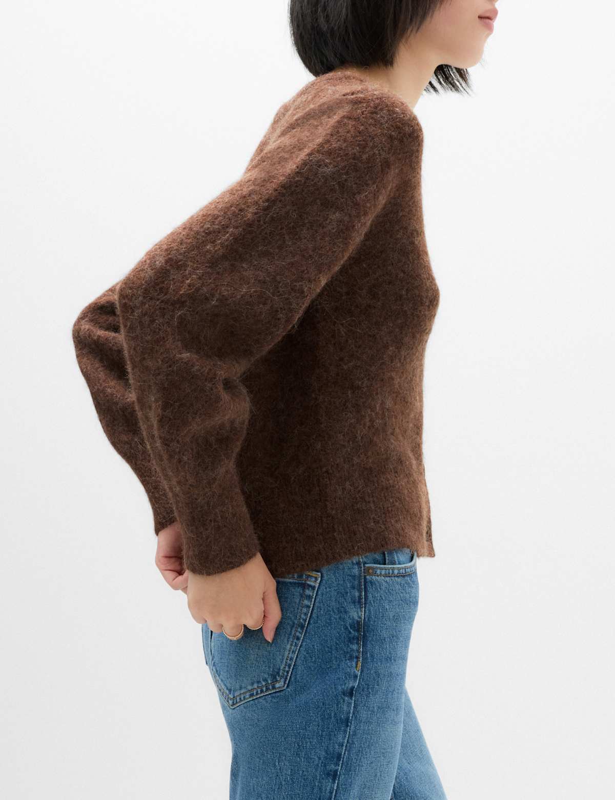 Women's Alpaca Blend Crew Neck Cardigan - Conker | cardigan | SAVINTARI