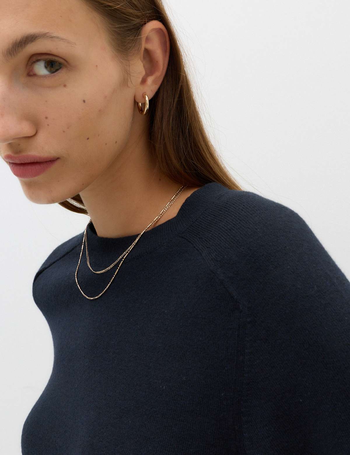 Women's Air-Yarn Crew Neck Waisted Mini Knitted Dress - Navy | jumper dress | SAVINTARI