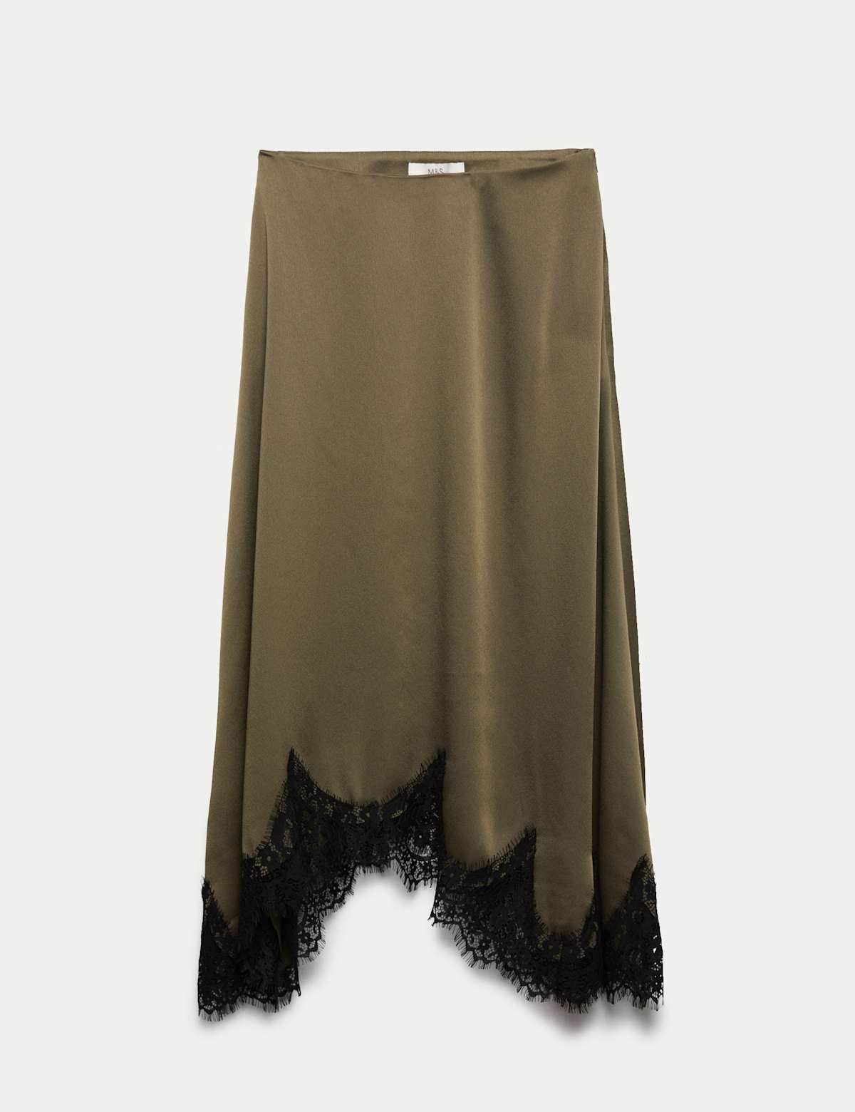 Women's Lace Hem Midi Asymmetric Skirt - Black | midi skirt | SAVINTARI