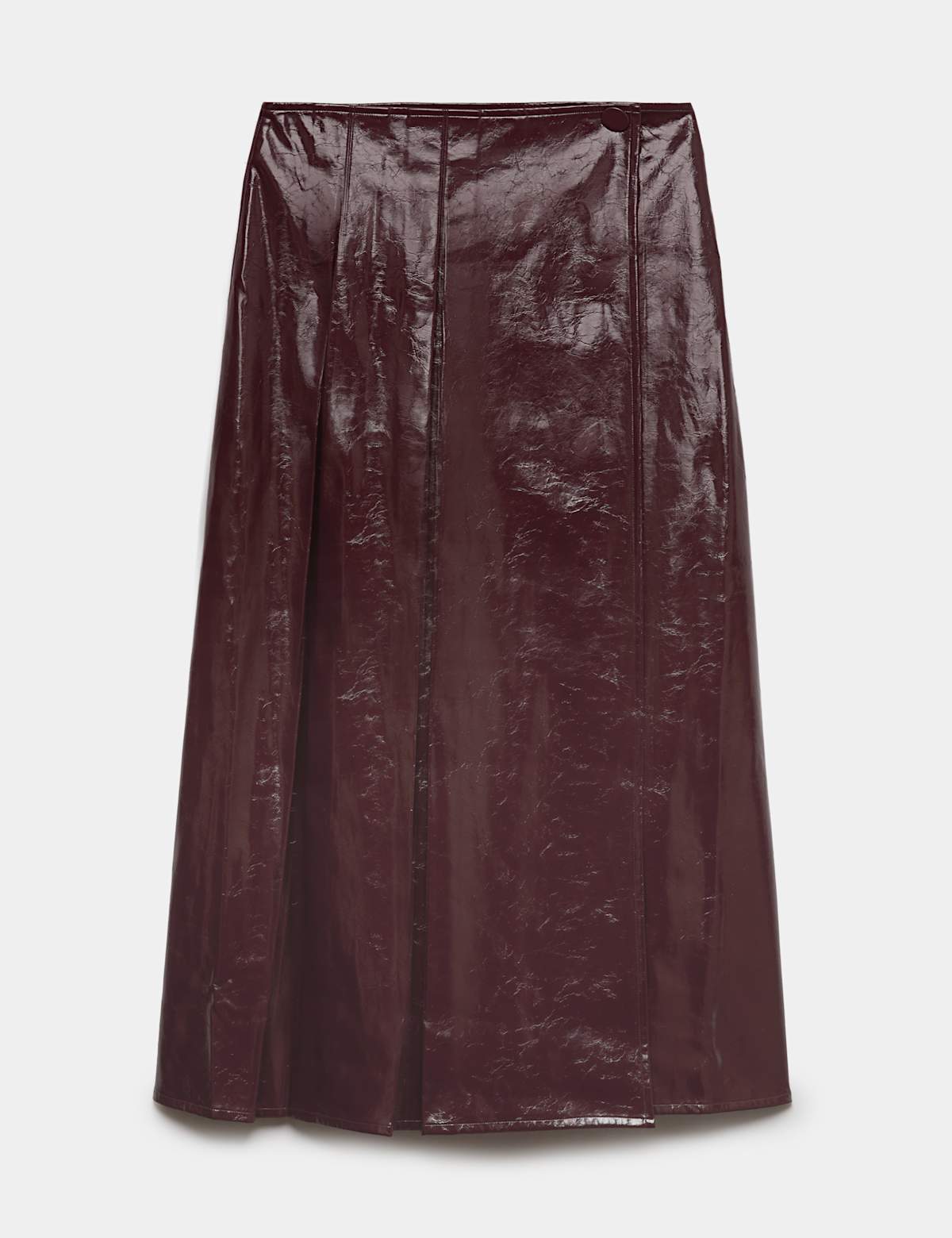 Women's Faux Leather Textured Midi A-Line Skirt - Black | midi skirt | SAVINTARI