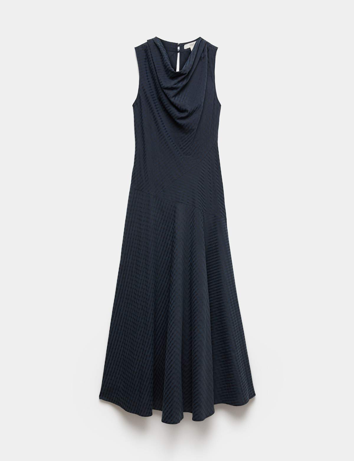 Women's Lyocell Rich Checked Cowl Neck Midi Dress - Navy | midi dress | SAVINTARI