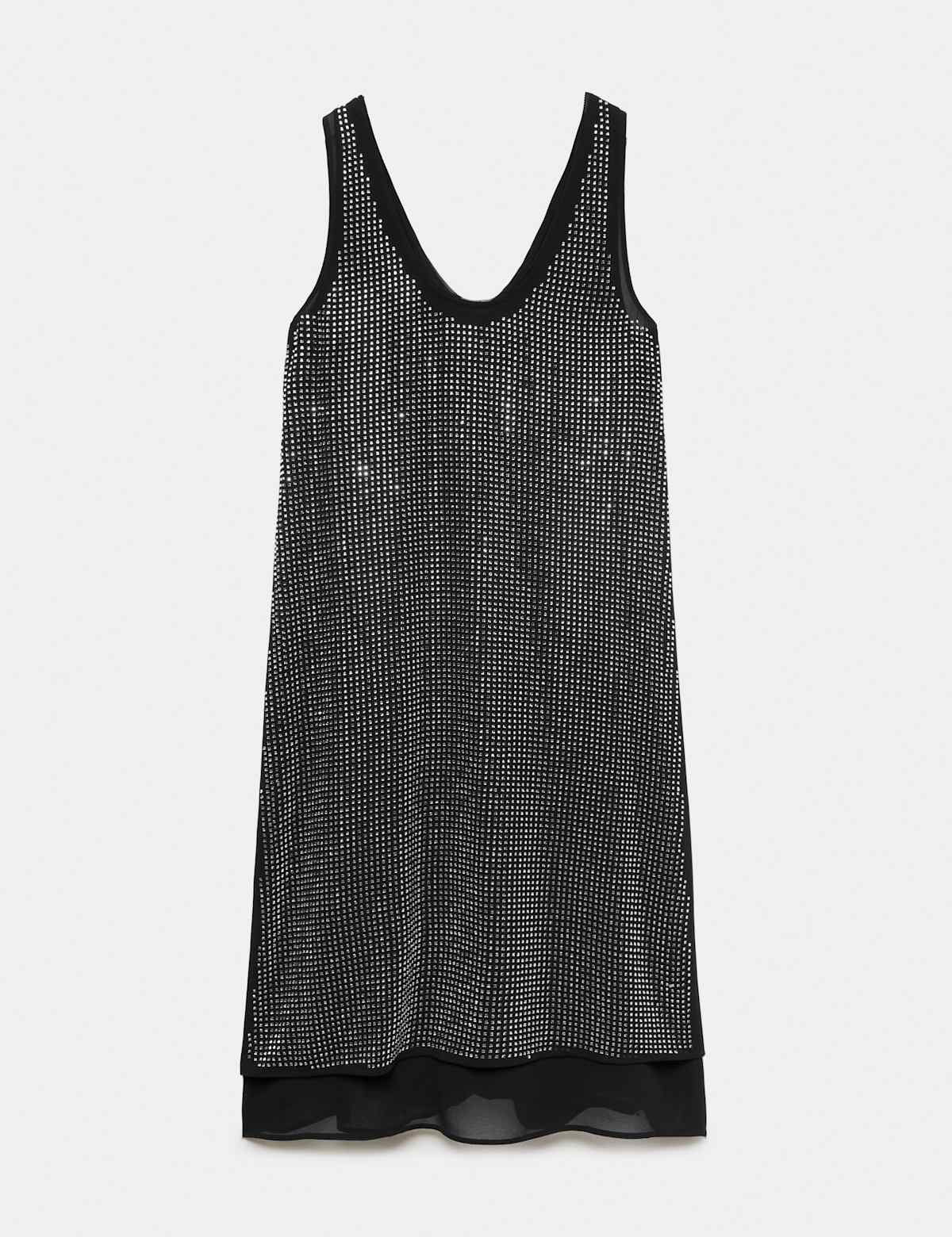 Women's Embellished Scoop Neck Shift Midi Dress - Black | midi dress | SAVINTARI