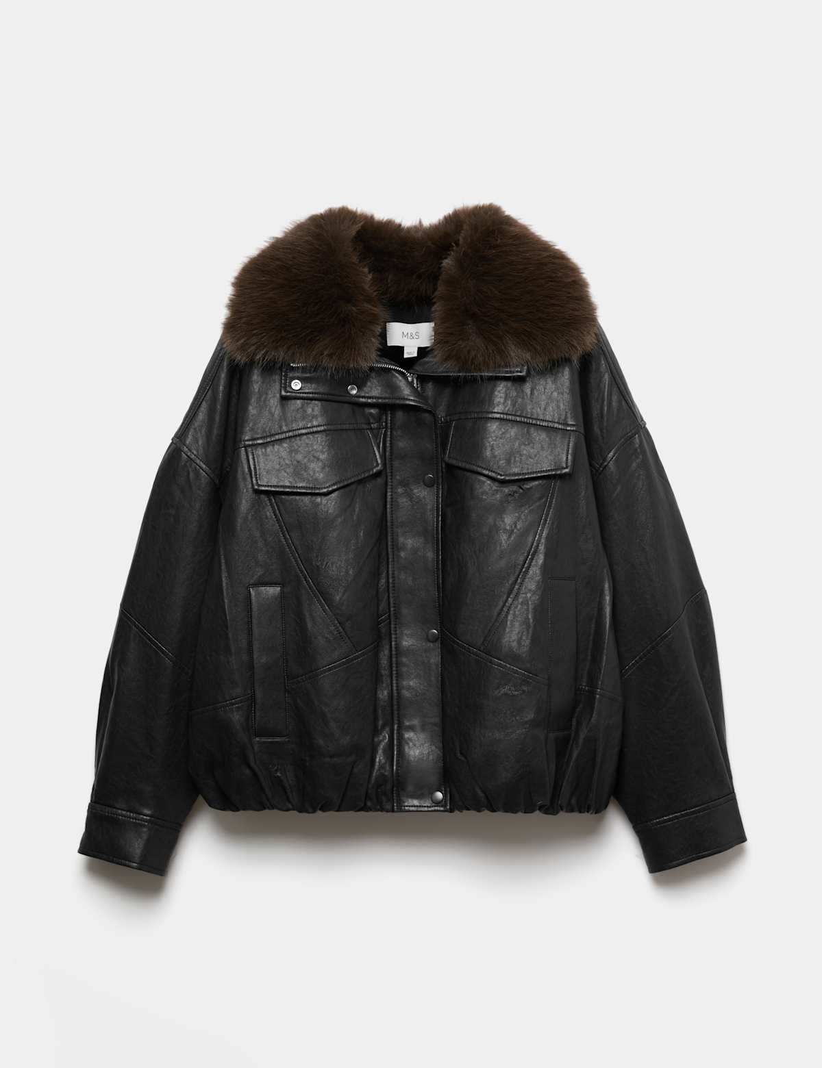 Women's Faux Leather Faux Fur Relaxed Jacket - Black | leather jacket | SAVINTARI
