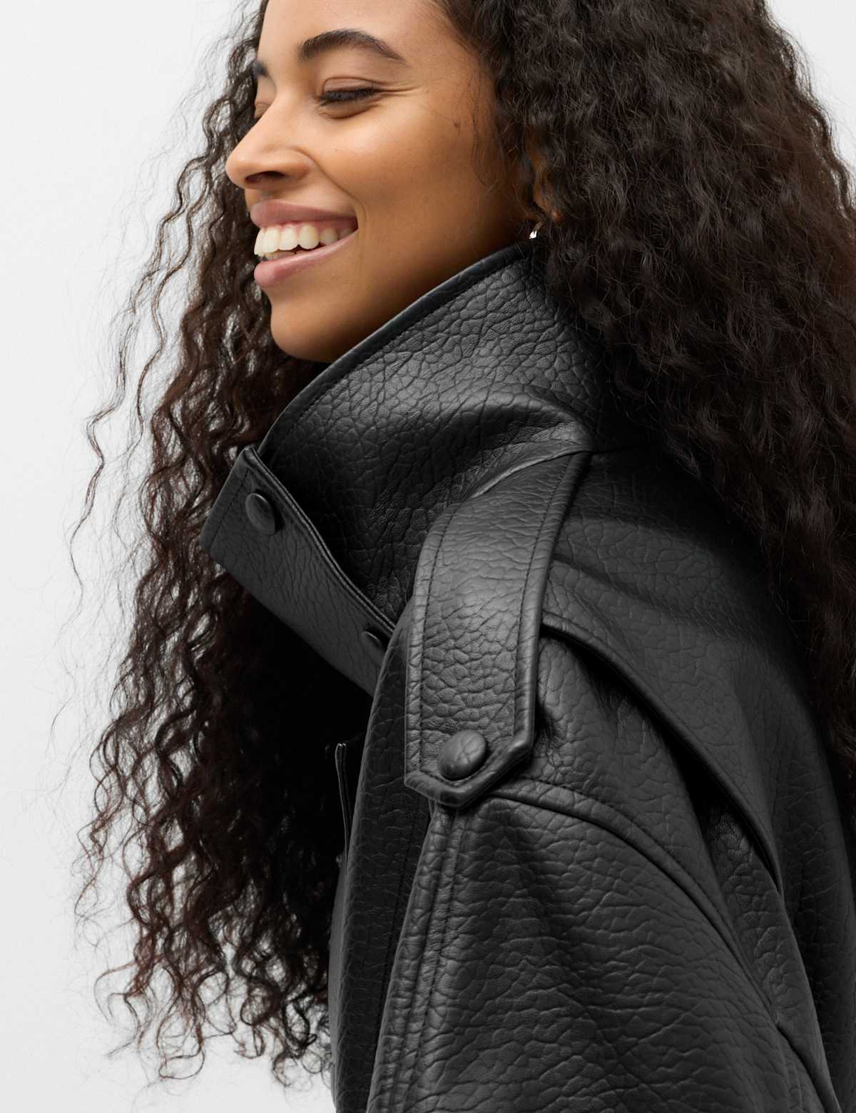 Women's Faux Leather Funnel Neck Bomber Jacket - Black | leather jacket | SAVINTARI
