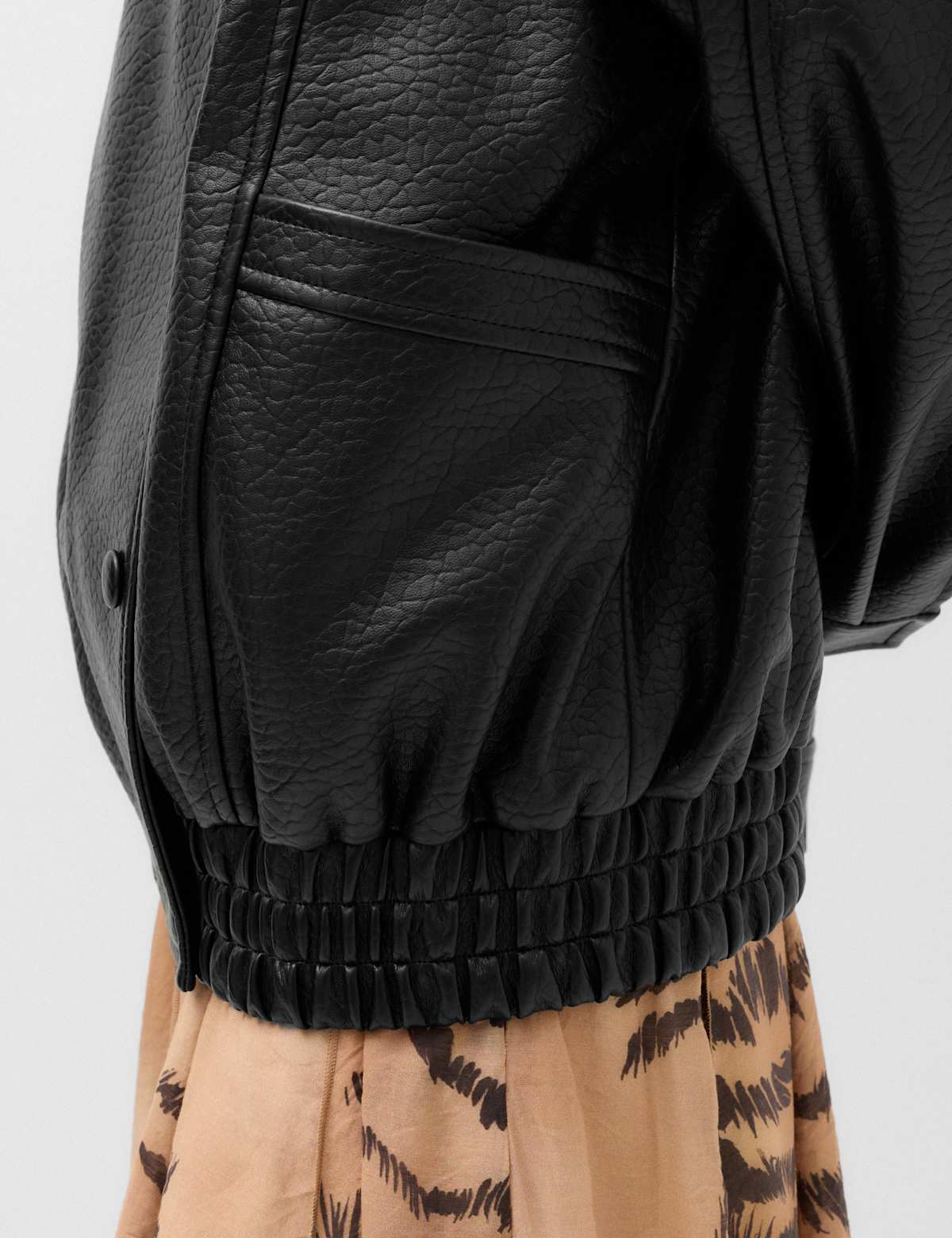 Women's Faux Leather Funnel Neck Bomber Jacket - Black | leather jacket | SAVINTARI