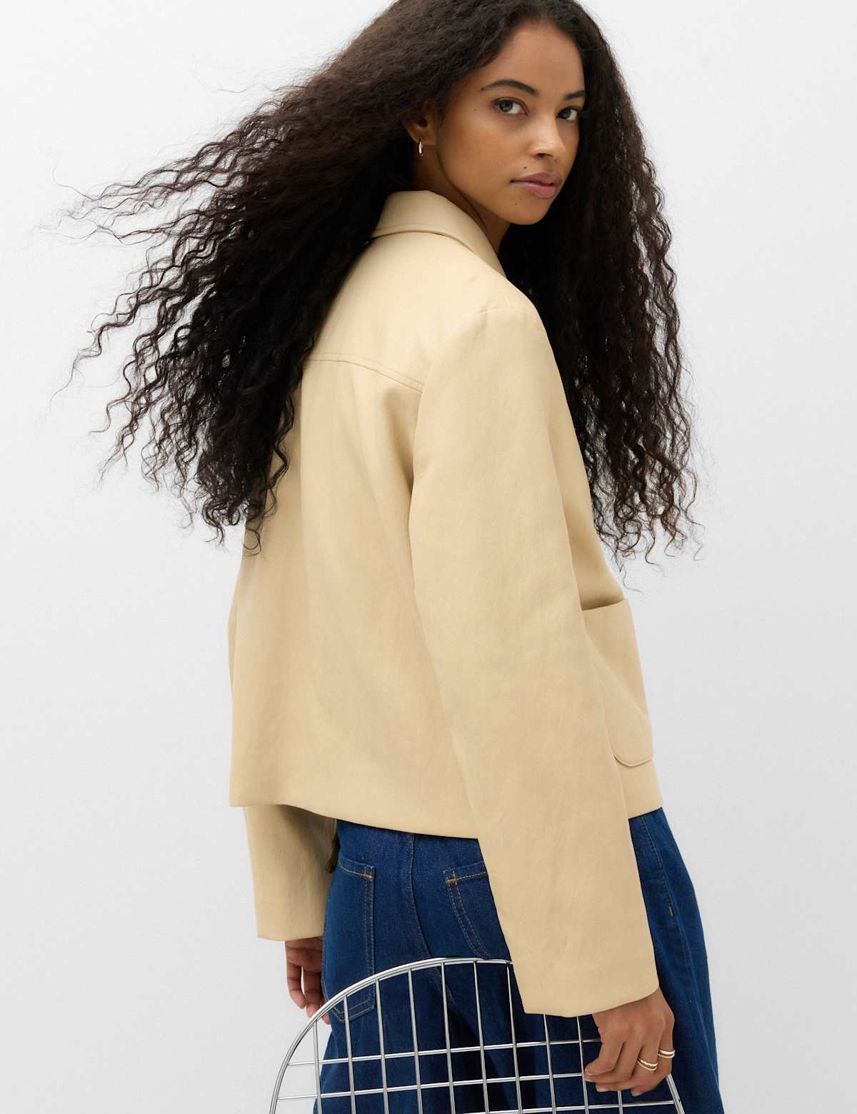 Women's Faux Leather Padded Short Jacket - Yellow | leather jacket | SAVINTARI