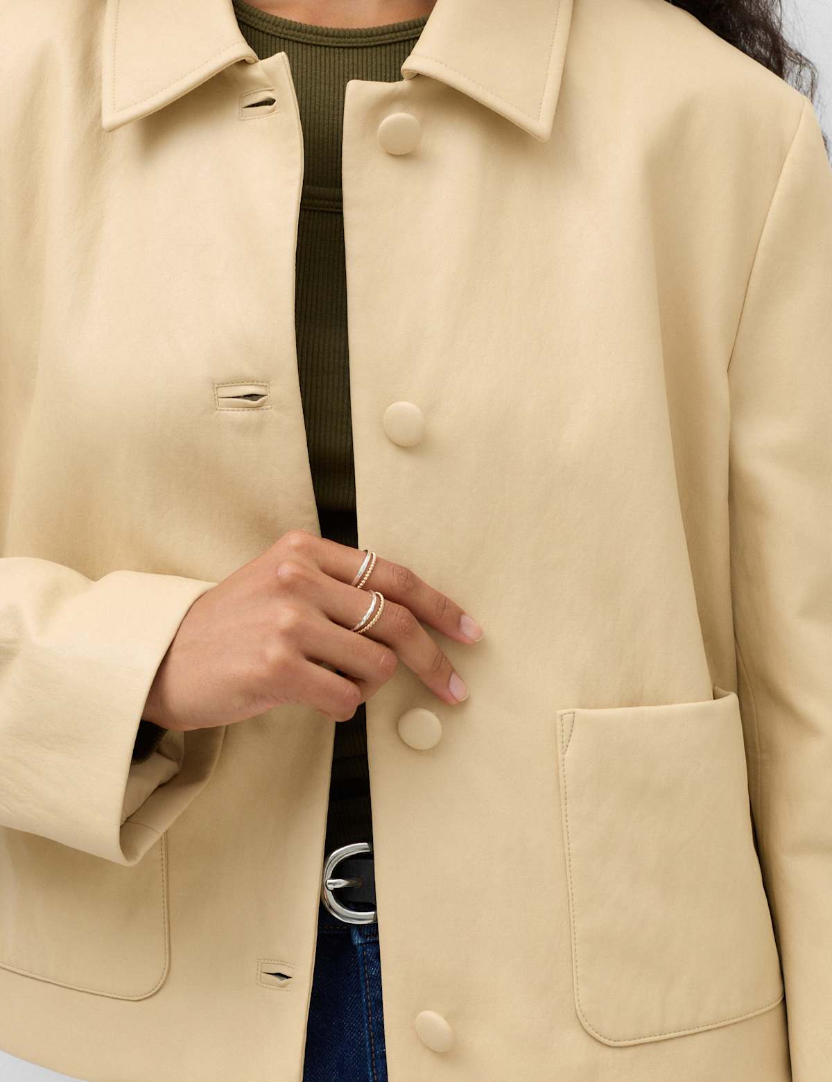 Women's Faux Leather Padded Short Jacket - Yellow | leather jacket | SAVINTARI