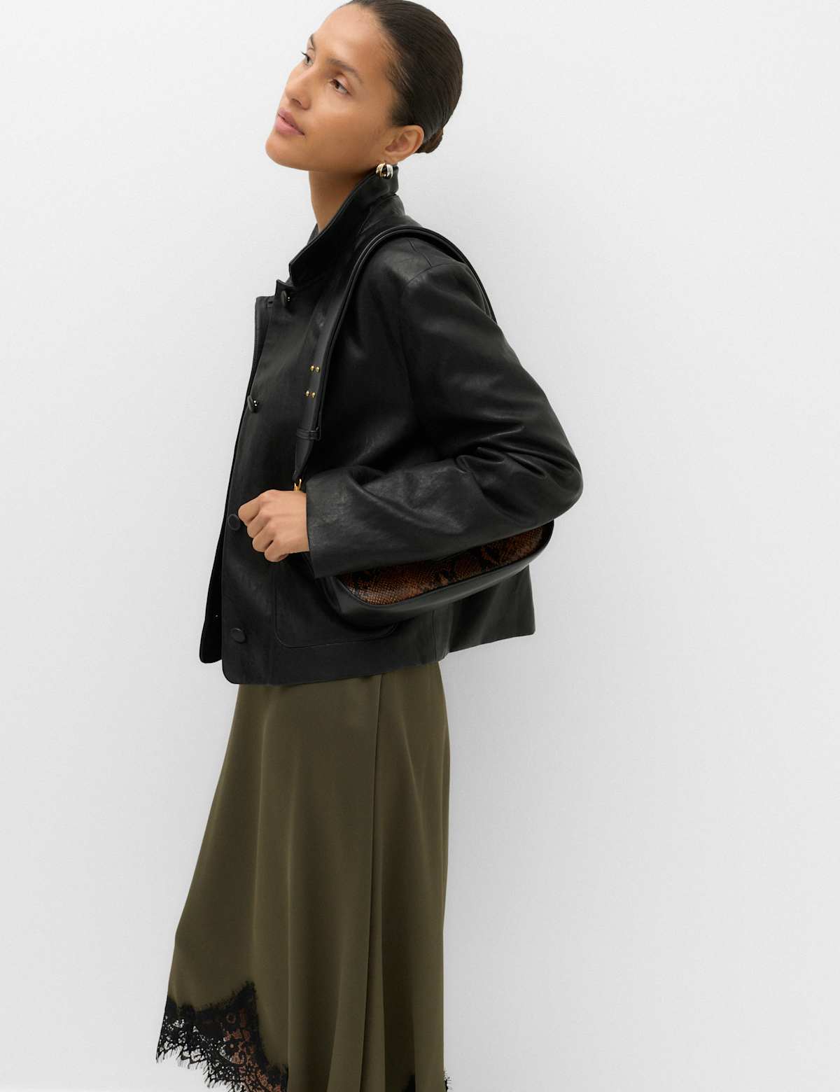 Women's Faux Leather Padded Short Jacket - Black | leather jacket | SAVINTARI