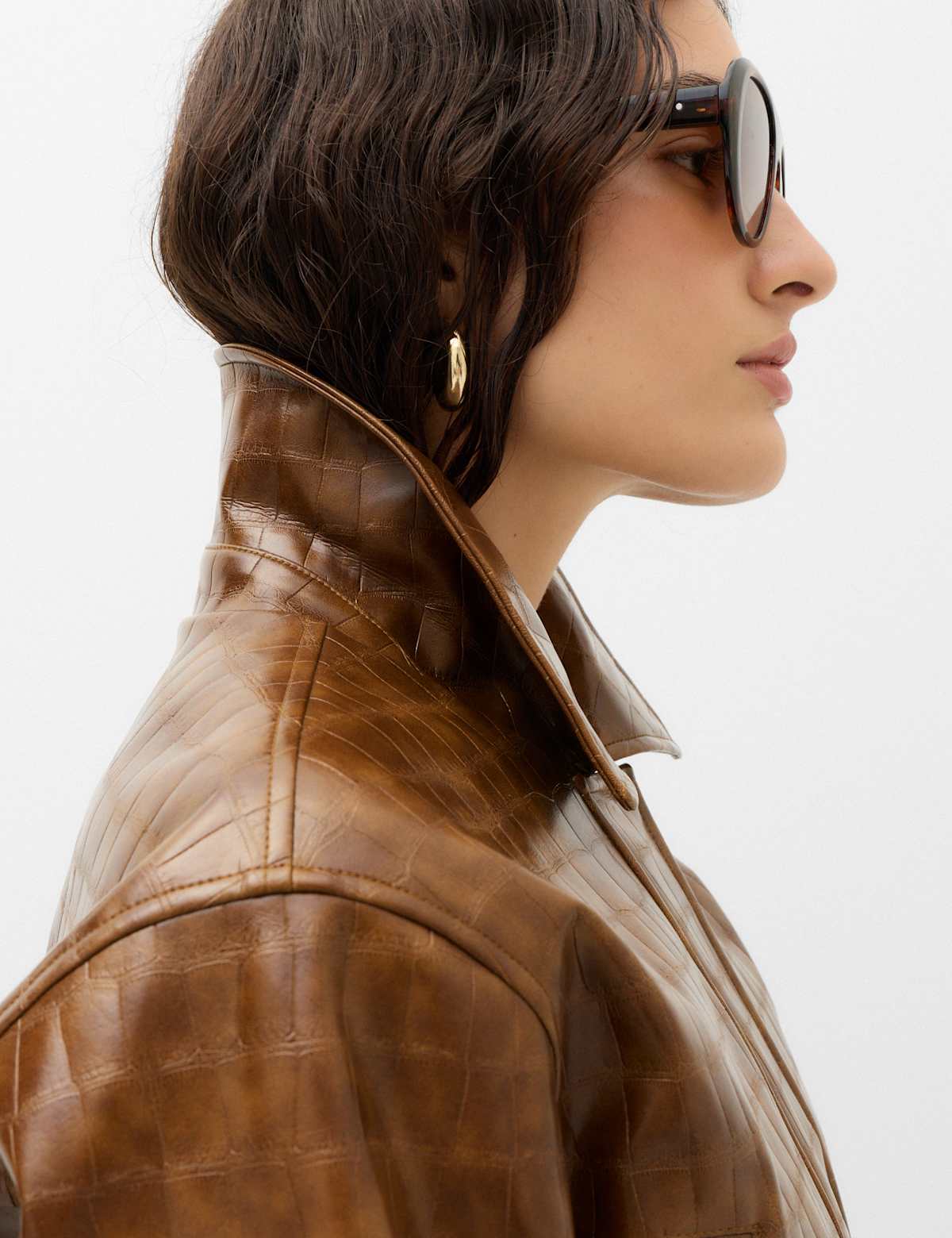 Women's Croc Faux Leather Jacket - Black | leather jacket | SAVINTARI