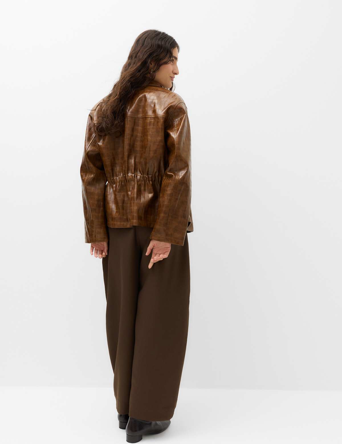 Women's Croc Faux Leather Jacket - Black | leather jacket | SAVINTARI