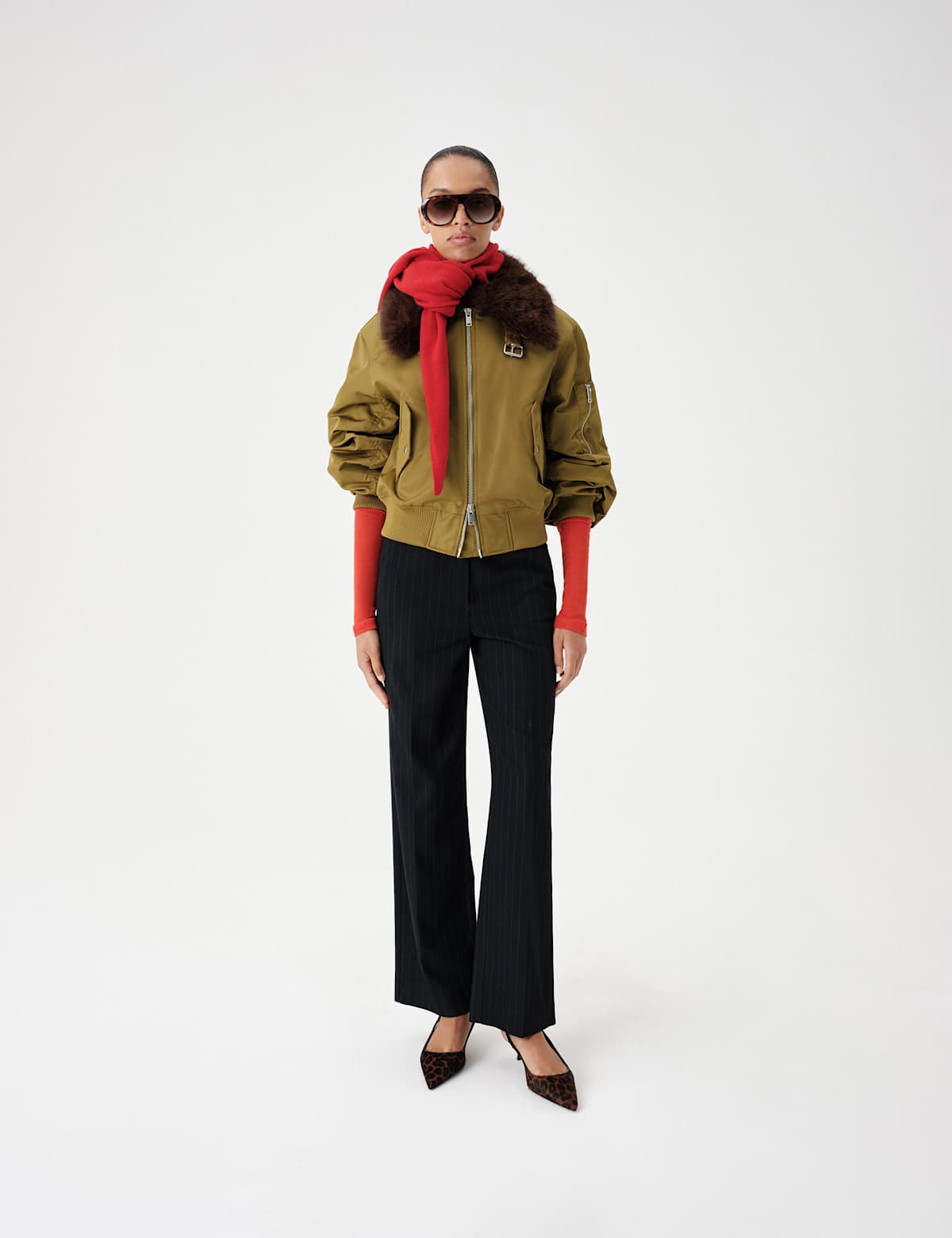 Women's Faux Fur Trim Flight Bomber Jacket - Green | bomber jacket | SAVINTARI