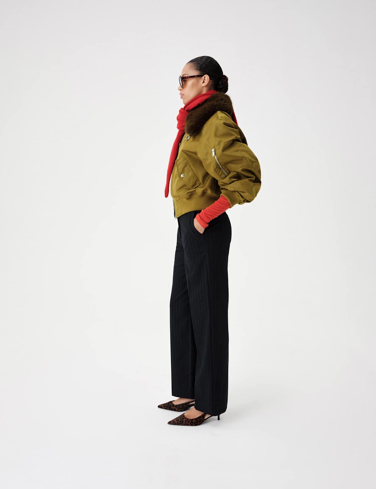 Women's Faux Fur Trim Flight Bomber Jacket - Green | bomber jacket | SAVINTARI