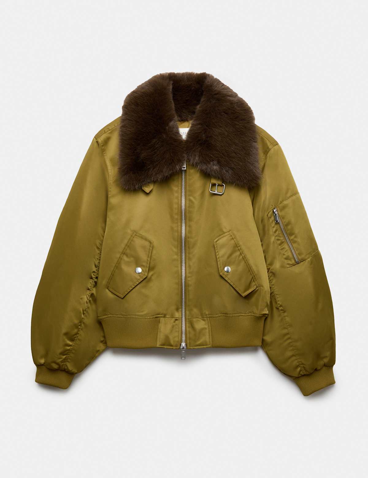 Women's Faux Fur Trim Flight Bomber Jacket - Green | bomber jacket | SAVINTARI