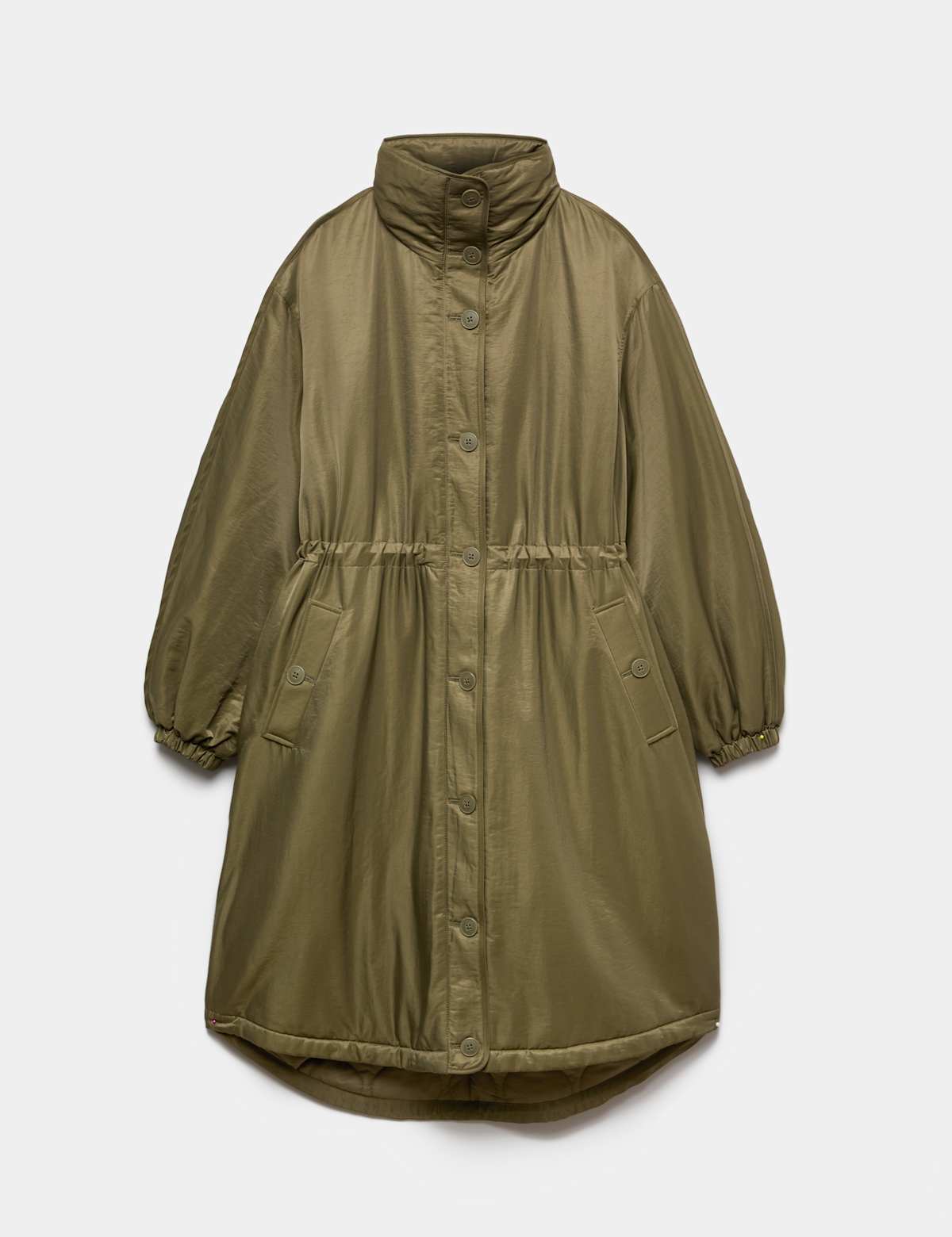 Women's Satin Relaxed Funnel Neck Longline Parka Coat - Green | hoodie | SAVINTARI