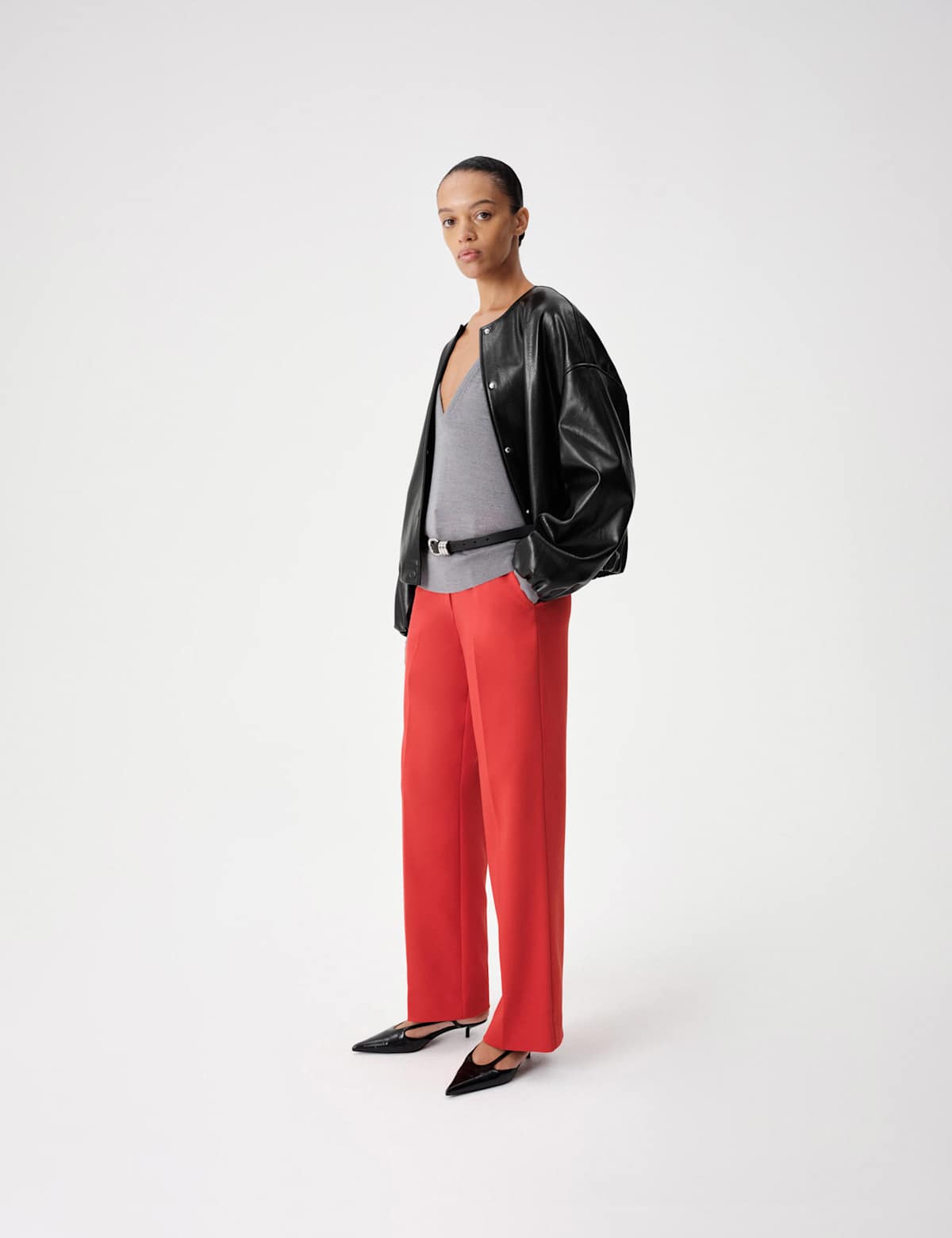 Women's Faux Leather Bubble Hem Bomber Jacket - Black | leather jacket | SAVINTARI