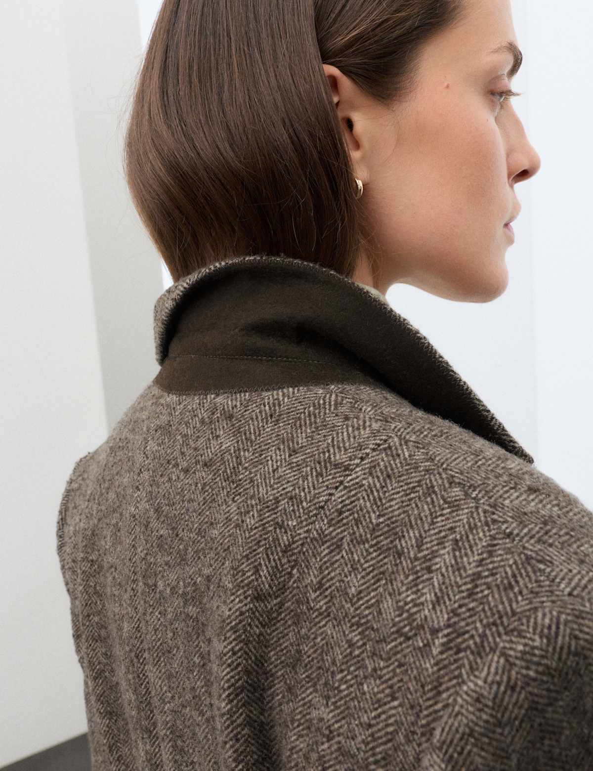 Women's Wool Rich Herringbone Tailored Coat - Camel | womens coats | SAVINTARI