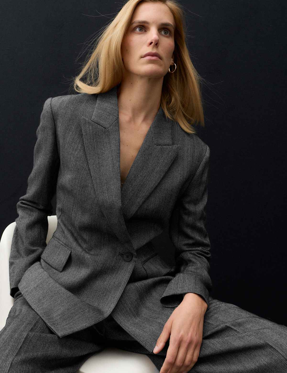 Women's Pure Wool Single Breasted Waisted Blazer - Grey | womens blazer | SAVINTARI