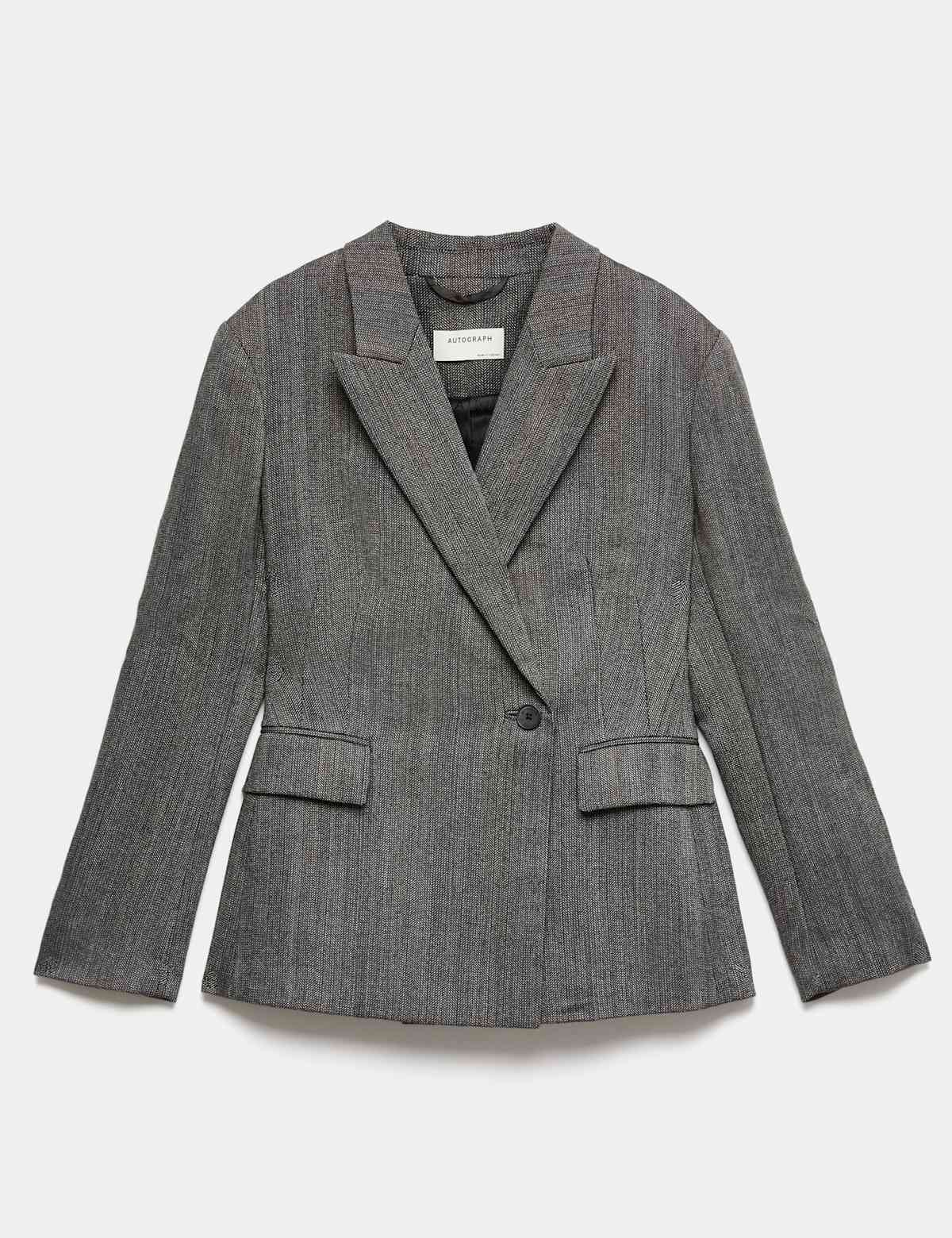 Women's Pure Wool Single Breasted Waisted Blazer - Grey | womens blazer | SAVINTARI