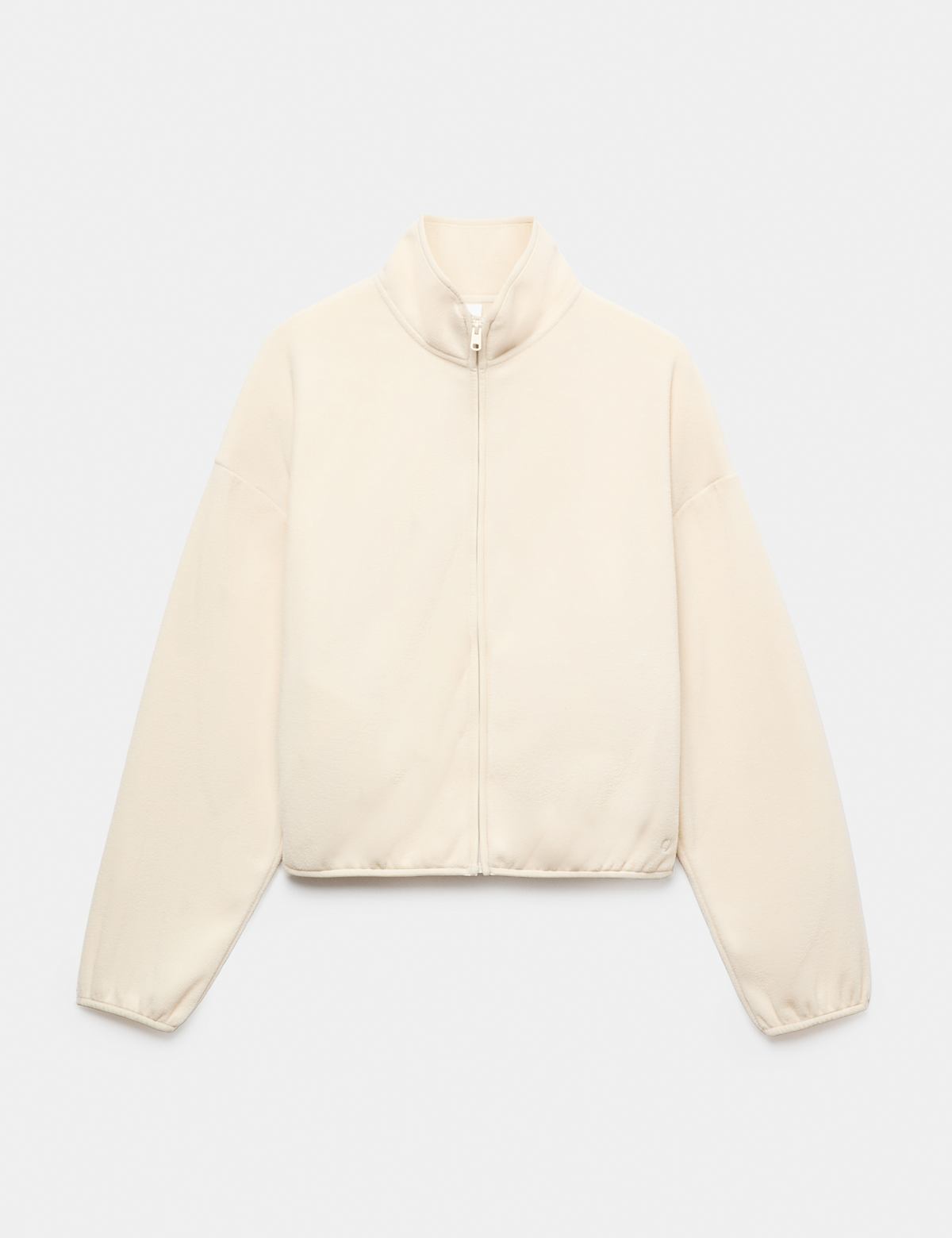 Women's Zip Up Funnel Neck Relaxed Fleece Jacket - Ecru | fleece jacket | SAVINTARI