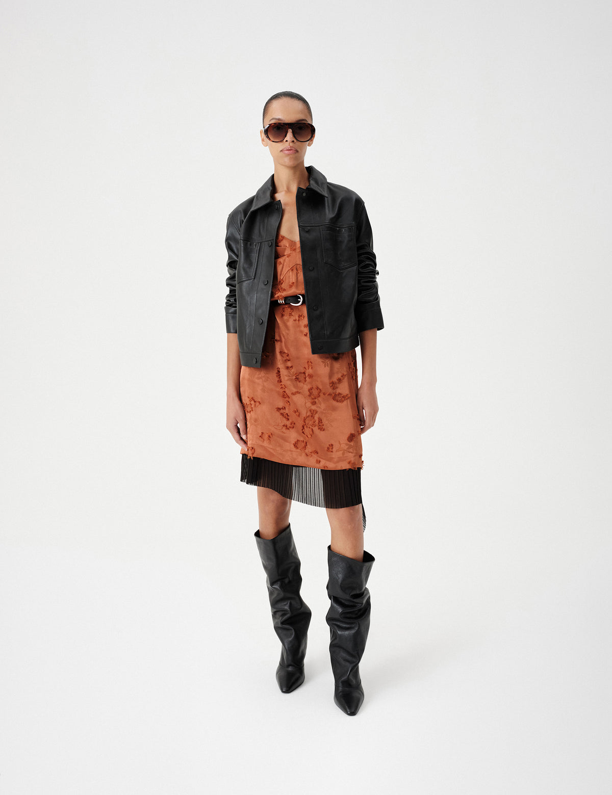 Women's Leather Jacket in Black view 3 | leather jacket | SAVINTARI