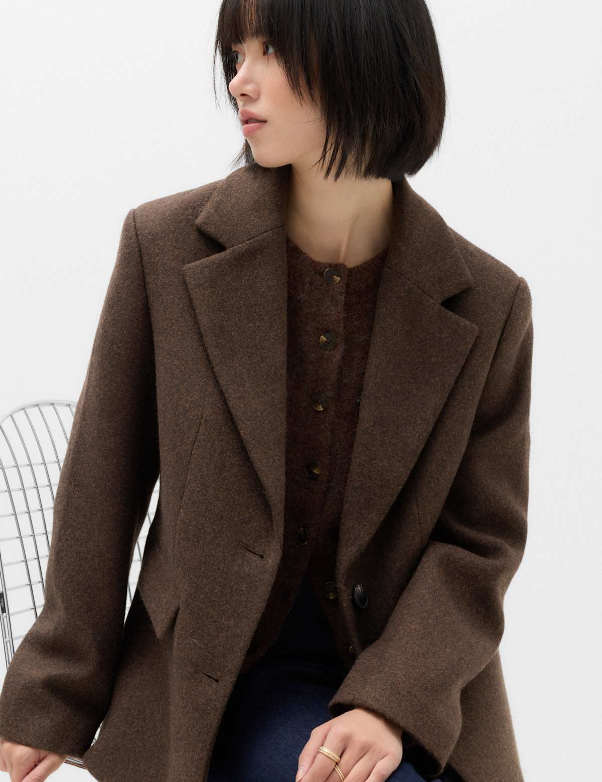 Women's Faux Fur Trim Textured Blazer - Camel | womens blazer | SAVINTARI