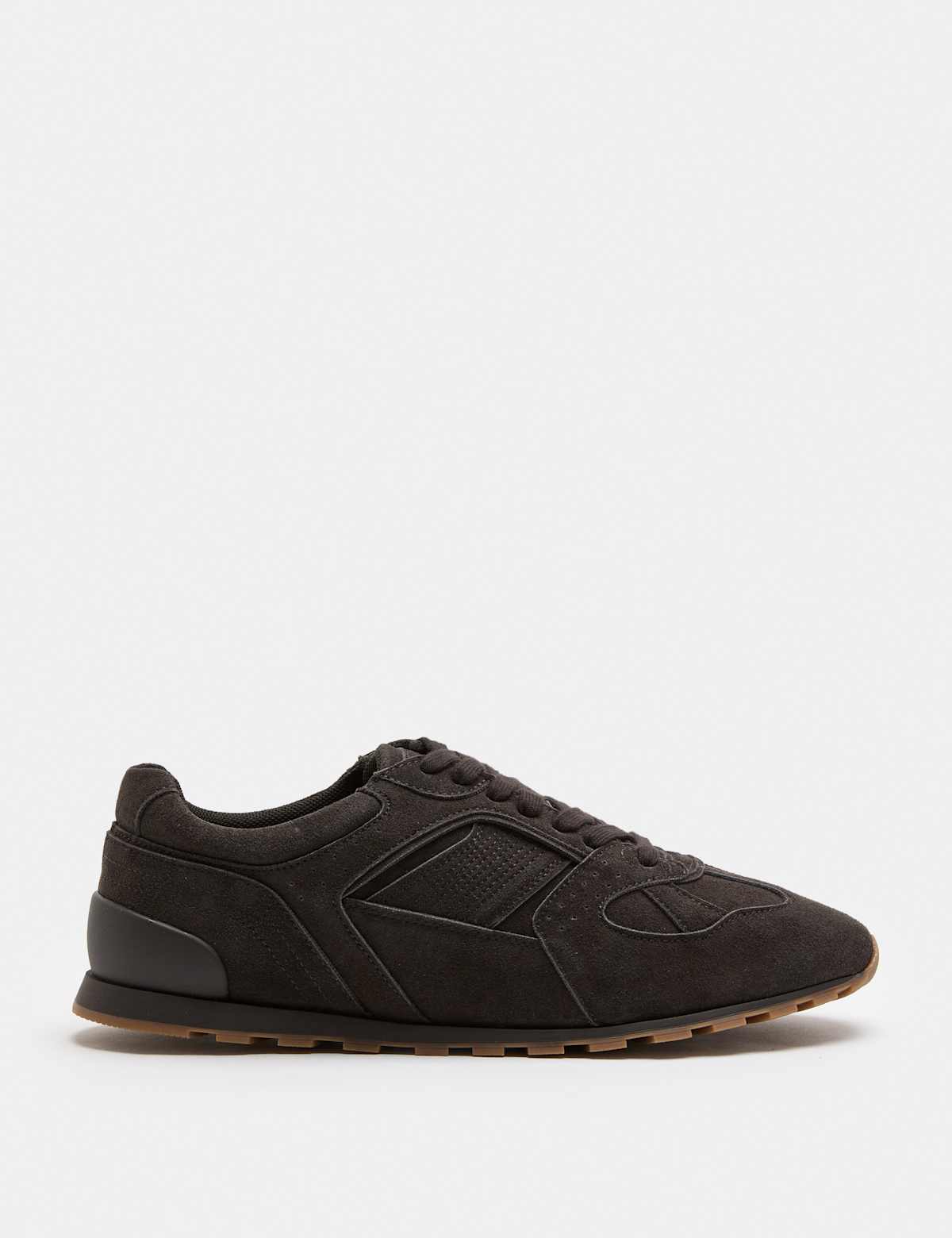 Men's Slim Lace Up Runner Trainers - Dark Brown | mens trainers | SAVINTARI