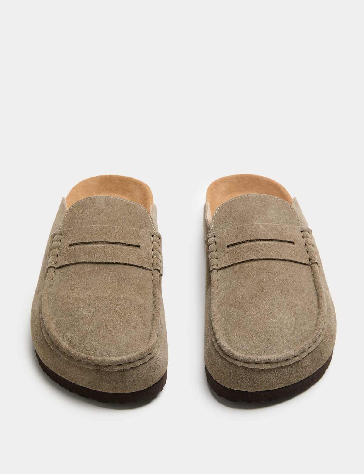 Women's Suede Saddle Loafer Mules - Taupe | SAVINTARI