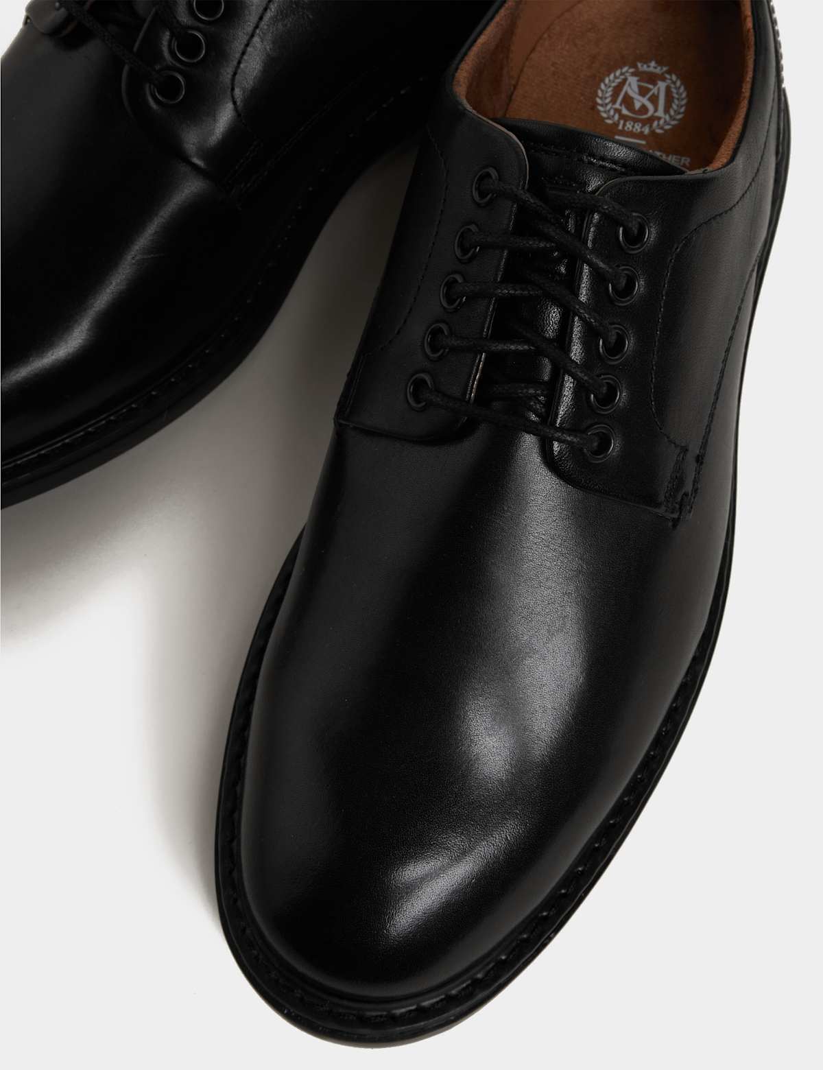 Men's Wide Fit Heritage Leather Derby Shoes - Black | SAVINTARI
