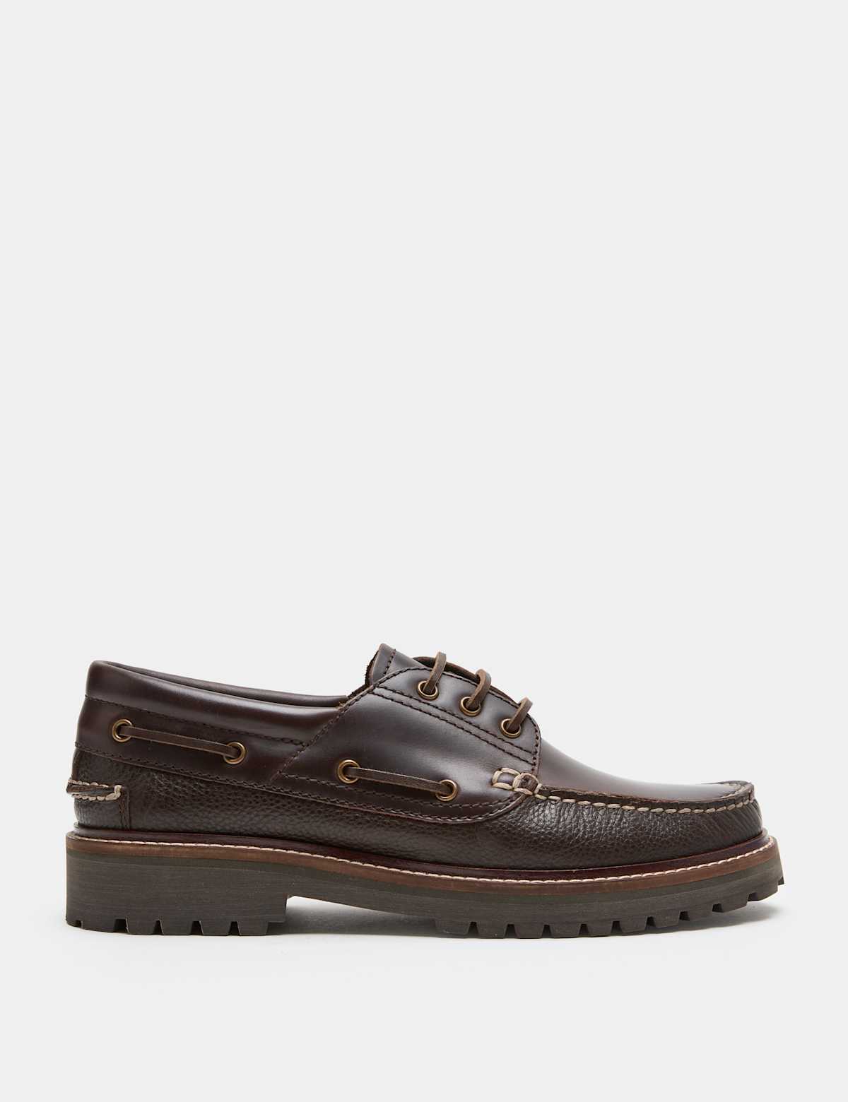 Men's Chunky Sole Leather Deck Shoes - Chestnut | boat shoes | SAVINTARI