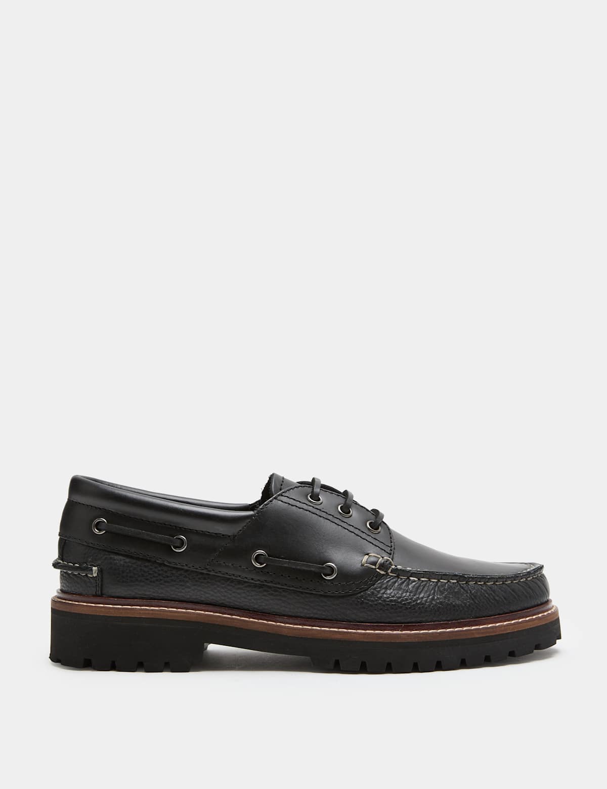 Men's Chunky Sole Leather Deck Shoes - Chestnut | boat shoes | SAVINTARI