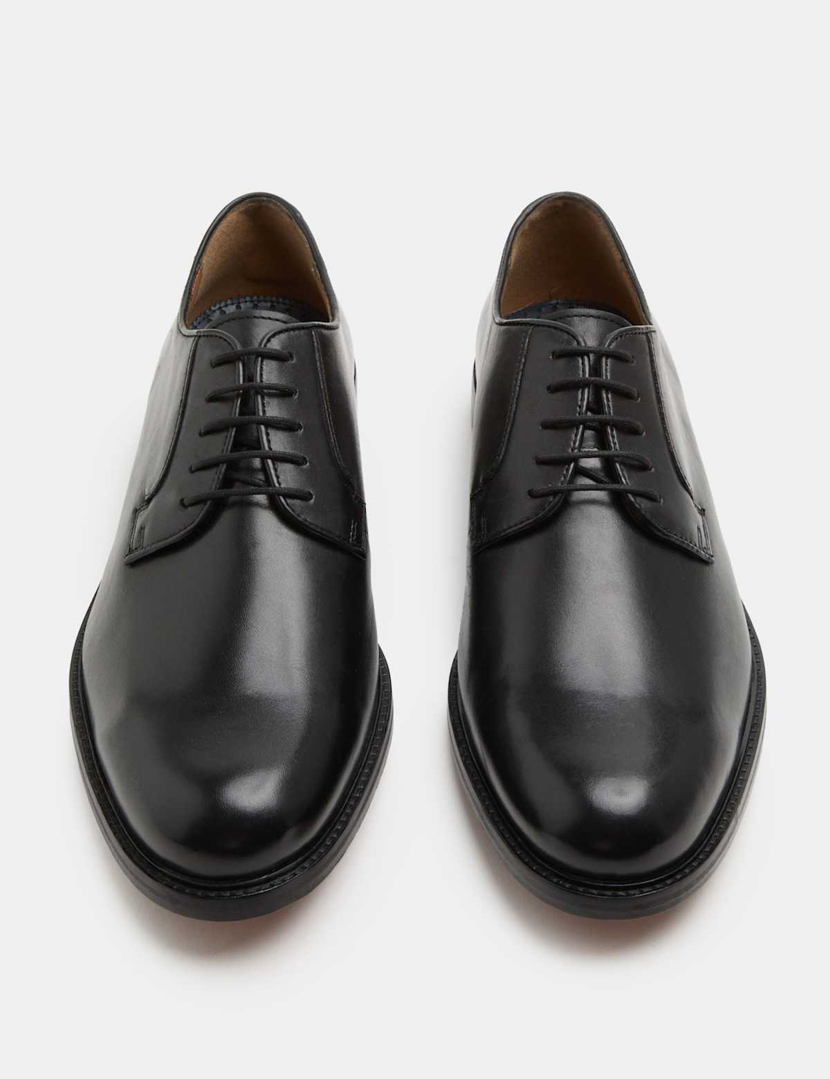 Men's Wide Fit Leather Derby Shoes - Black | SAVINTARI