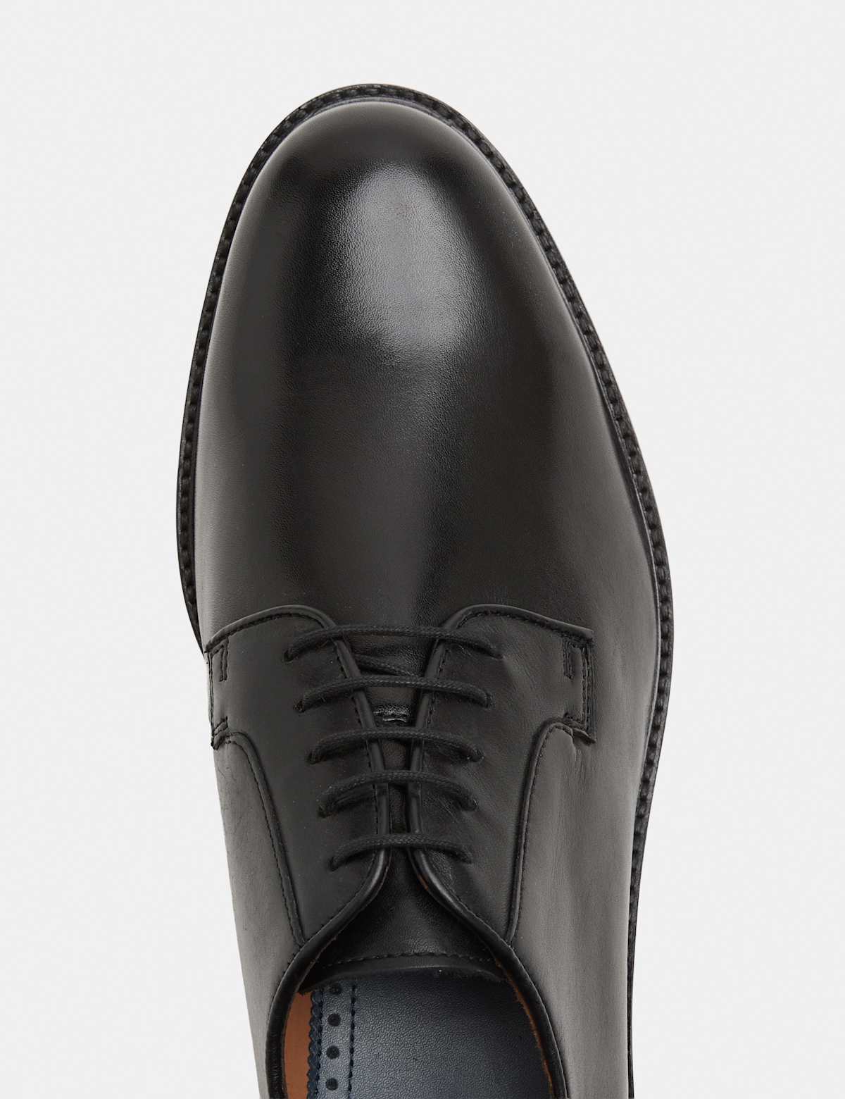 Men's Wide Fit Leather Derby Shoes - Black | SAVINTARI