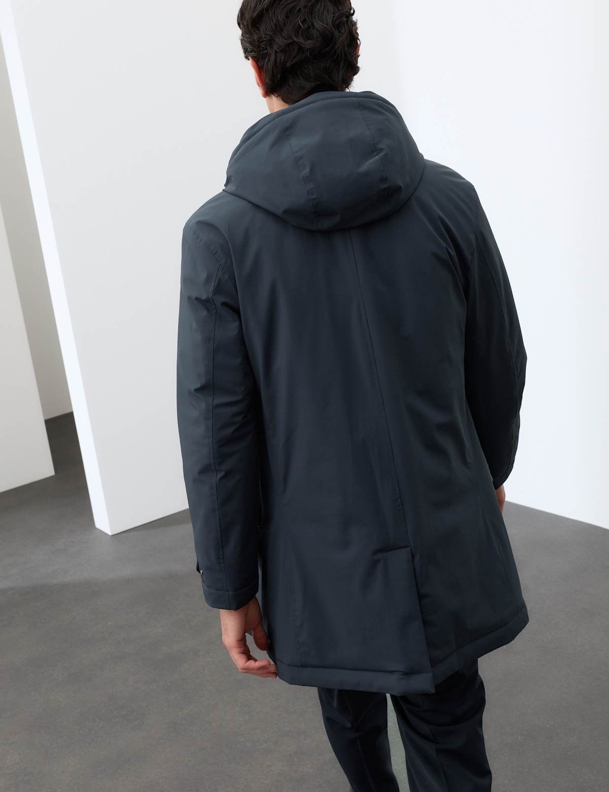 Women's Wadded Hybrid Mac With Removable Hood - Dark Navy | trench coat | SAVINTARI