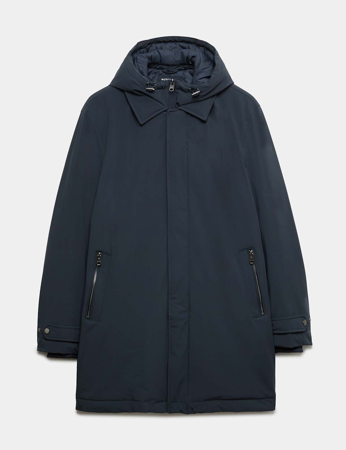 Women's Wadded Hybrid Mac With Removable Hood - Dark Navy | trench coat | SAVINTARI