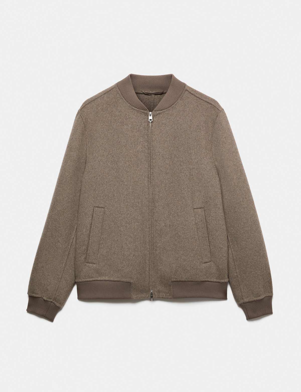 Women's Double-Faced Wool Blend Bomber Jacket - Truffle | bomber jacket | SAVINTARI